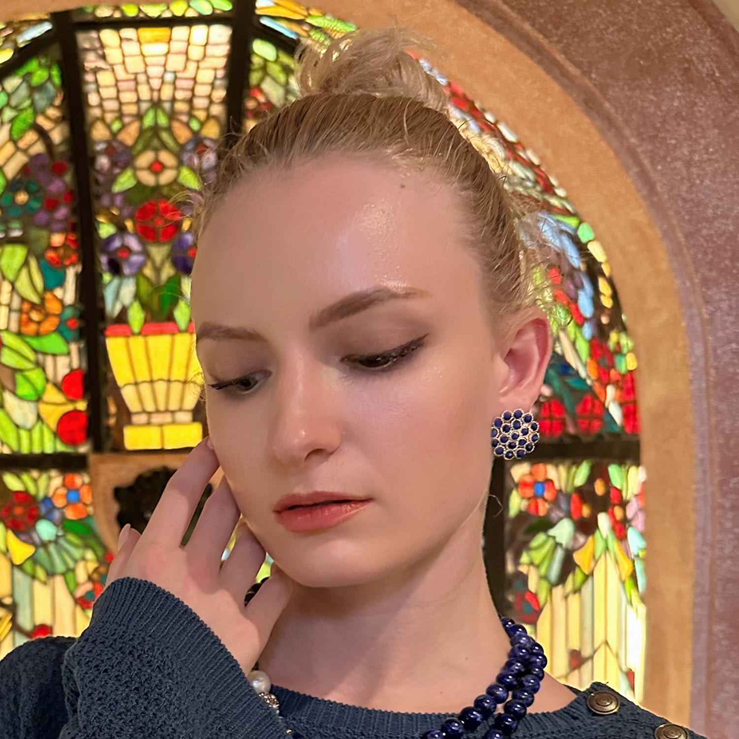 Simple Round Lapis Stud Earings