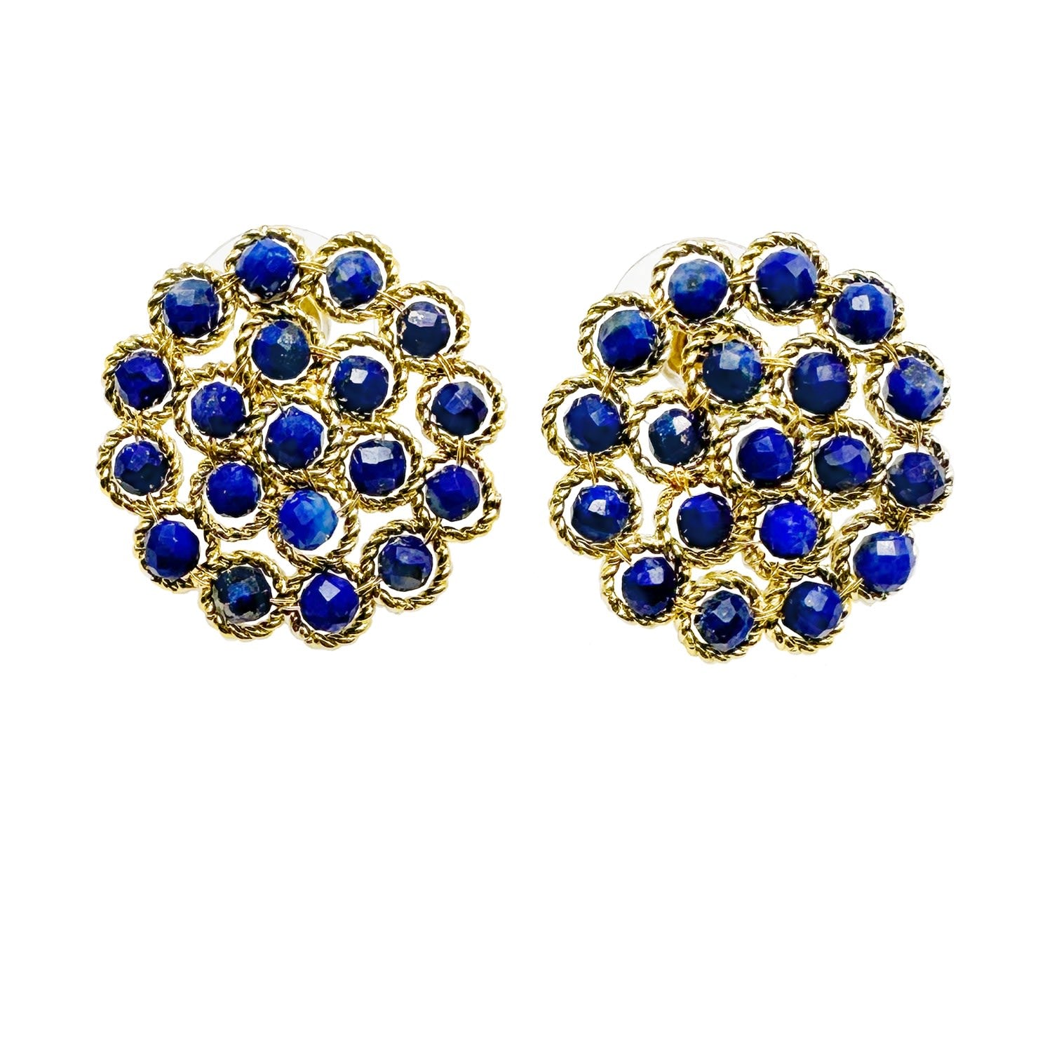 Simple Round Lapis Stud Earings