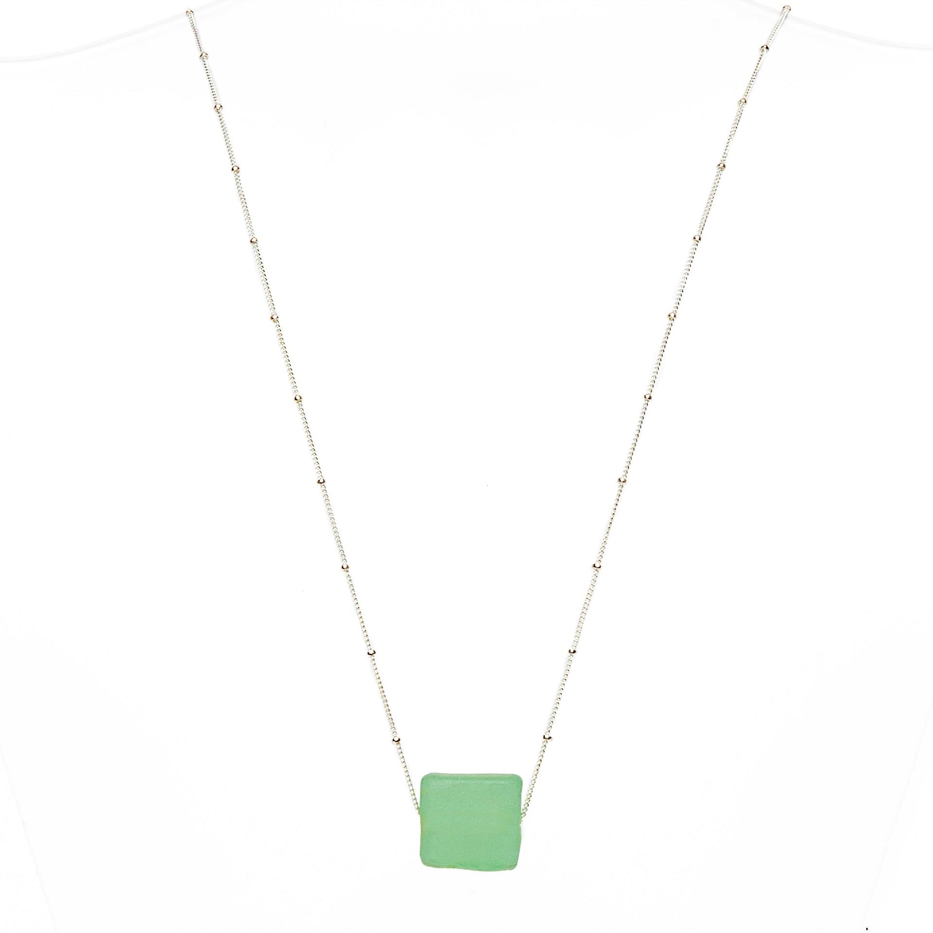 Recycled Glass Cube Necklace Sterling Silver Antique Clear