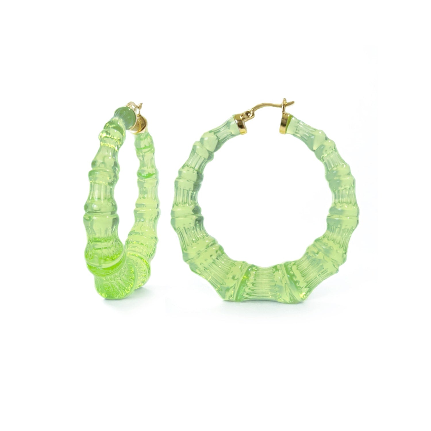 Simply Green Lucite Bamboo Hoop Earrings
