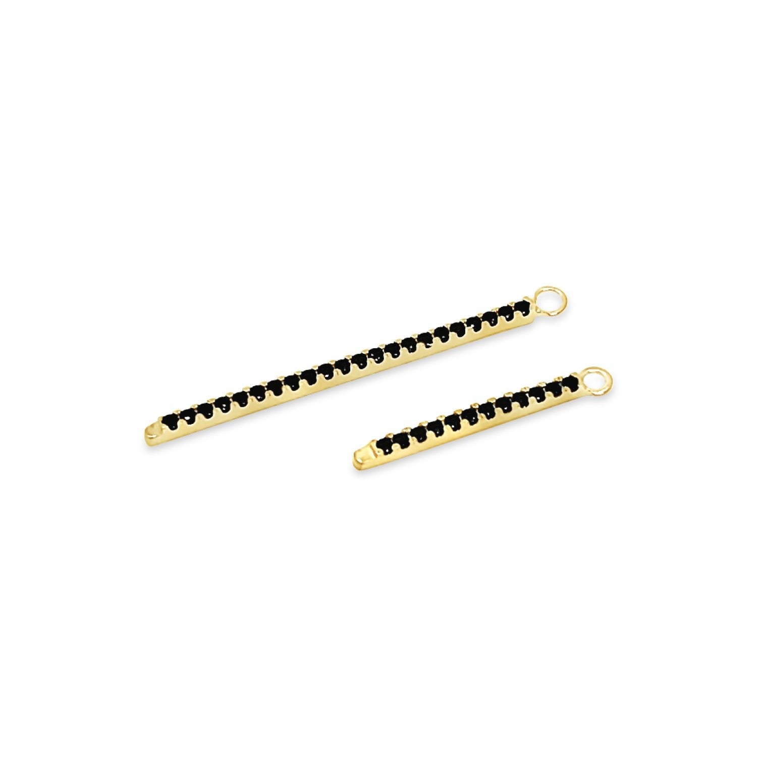 Long Single Earring Black Cz Charm Stick - Gold