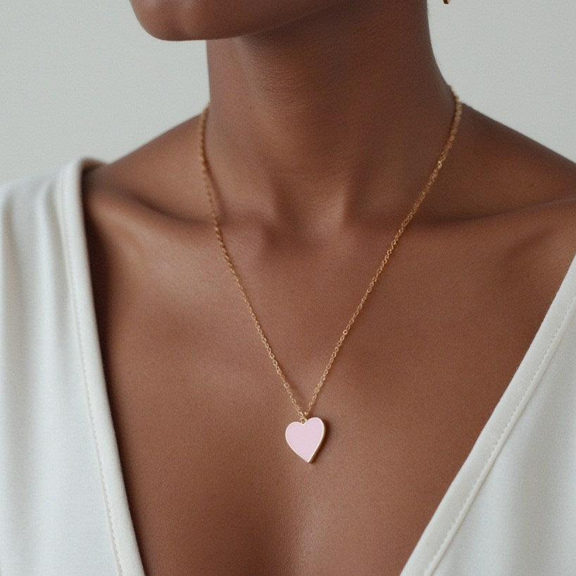 Single Hearted Girl Pink Gold Filled Necklace With Magnetic Clasp