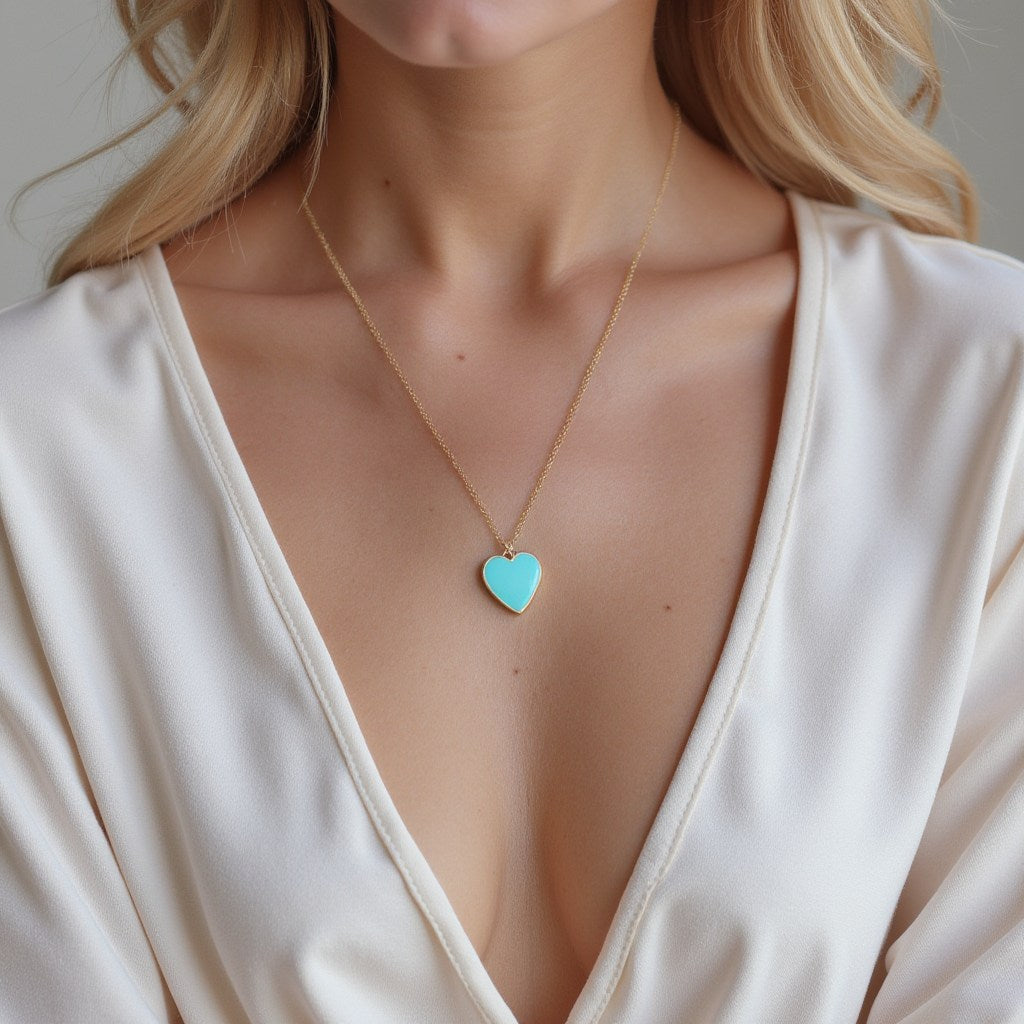 Single Hearted Girl Turquoise Gold Filled Necklace With Magnetic Clasp