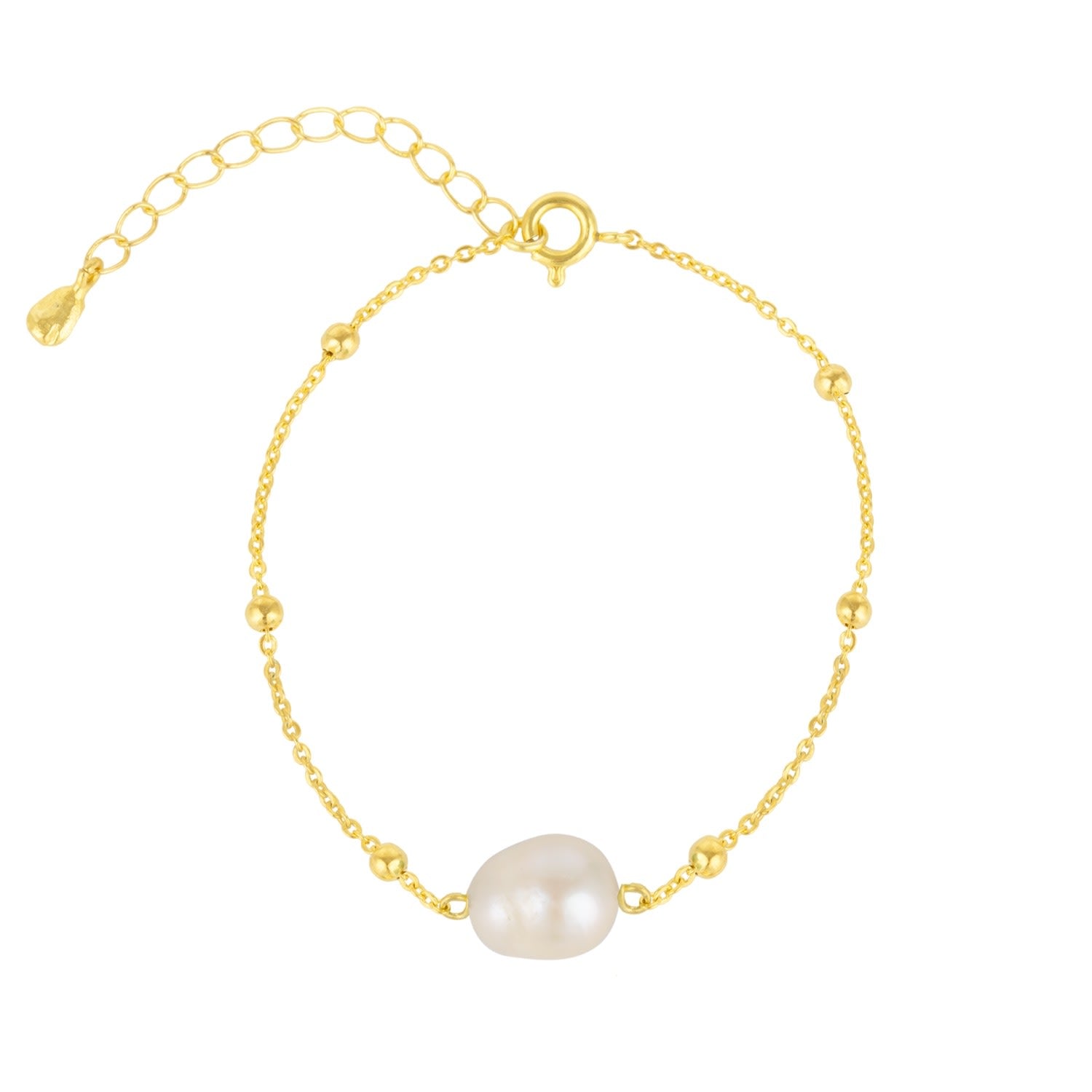 Single Pearl Beaded Chain Gold Bracelet
