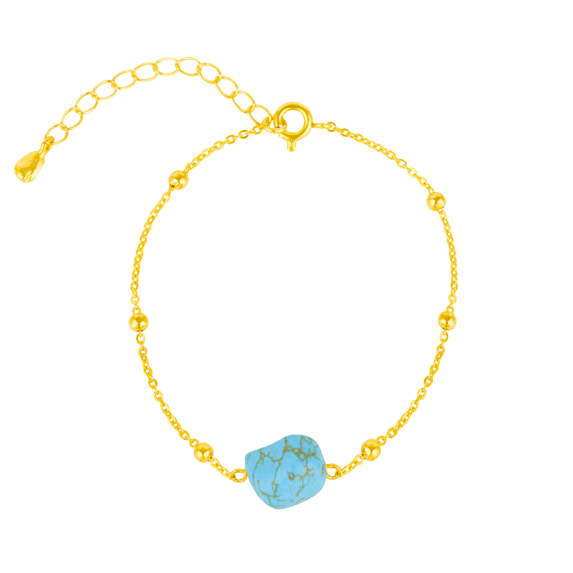 Turquoise Beaded Chain Gold Bracelet