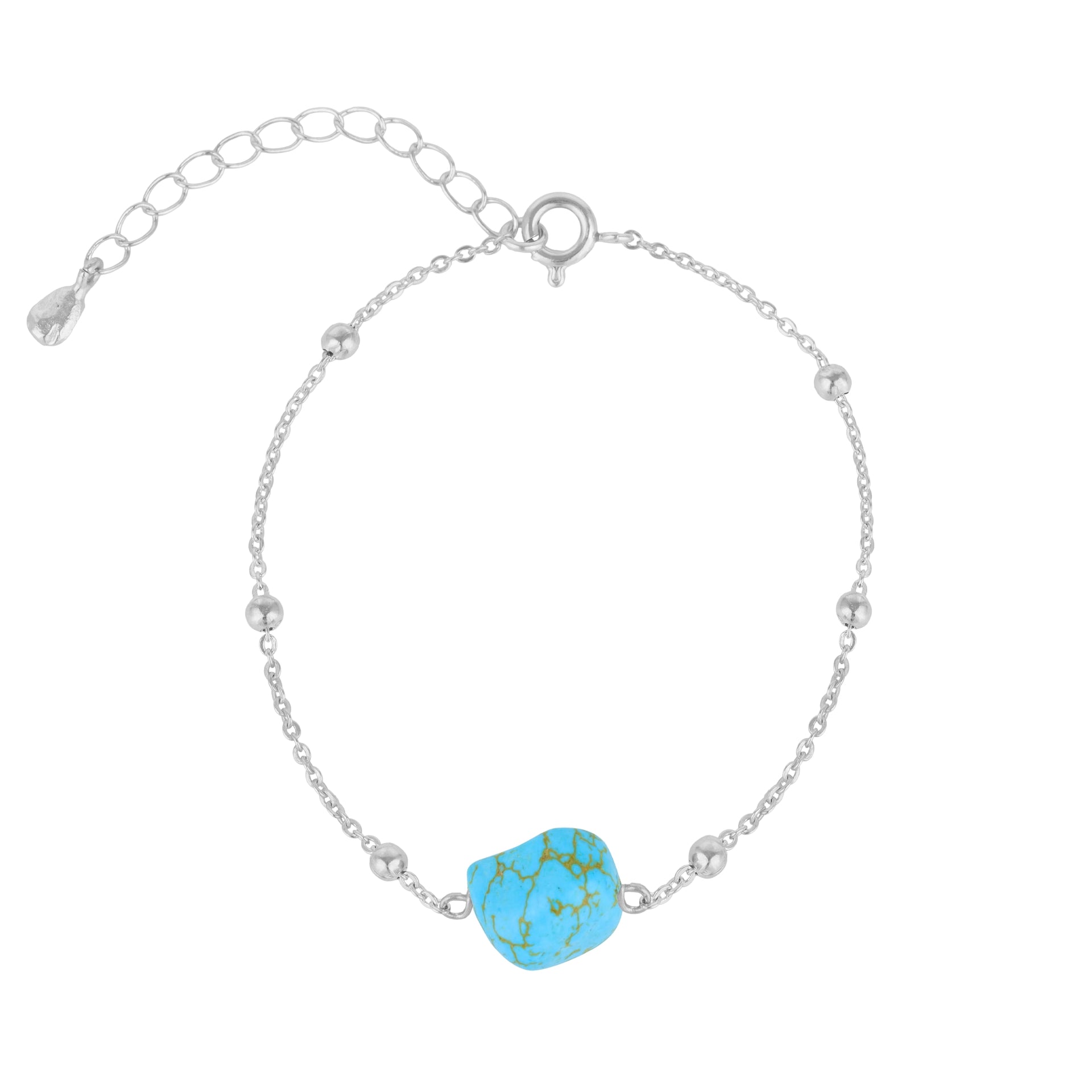 Turquoise Beaded Chain Silver Bracelet