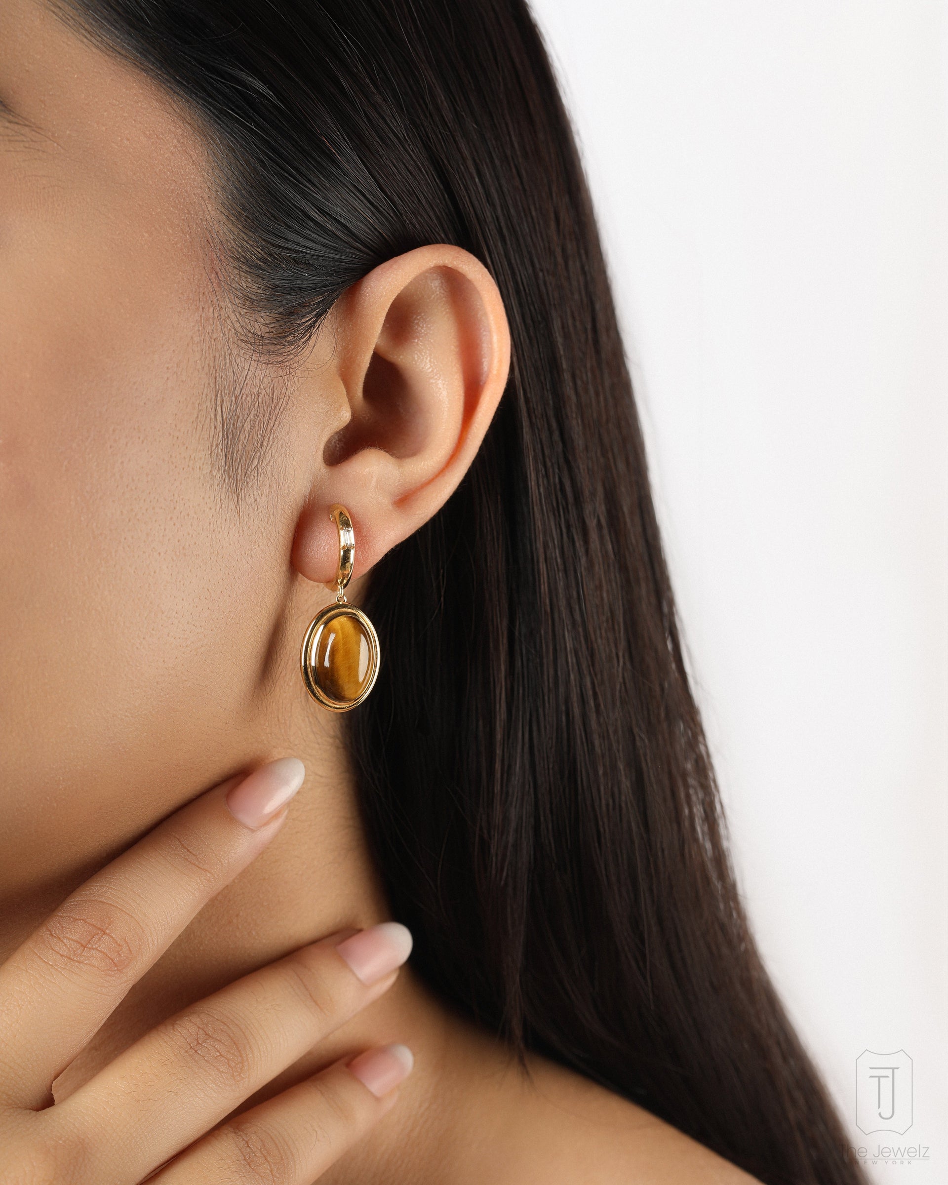 Tigers Eye-Singularity Huggies 925 Silver Earrings