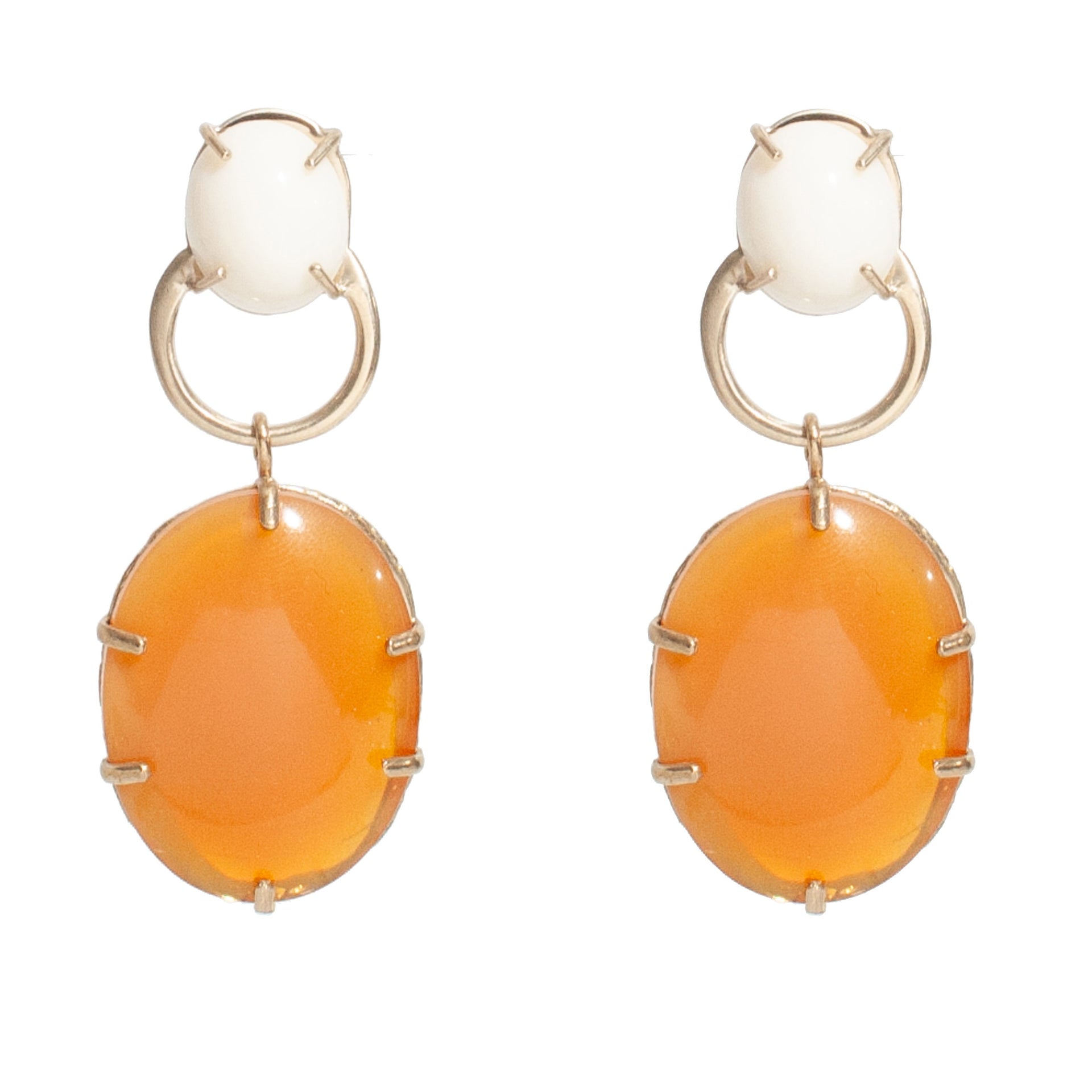 Siren Earrings – Bold Recycled Brass Earrings With Vintage Apricot Glass Stones