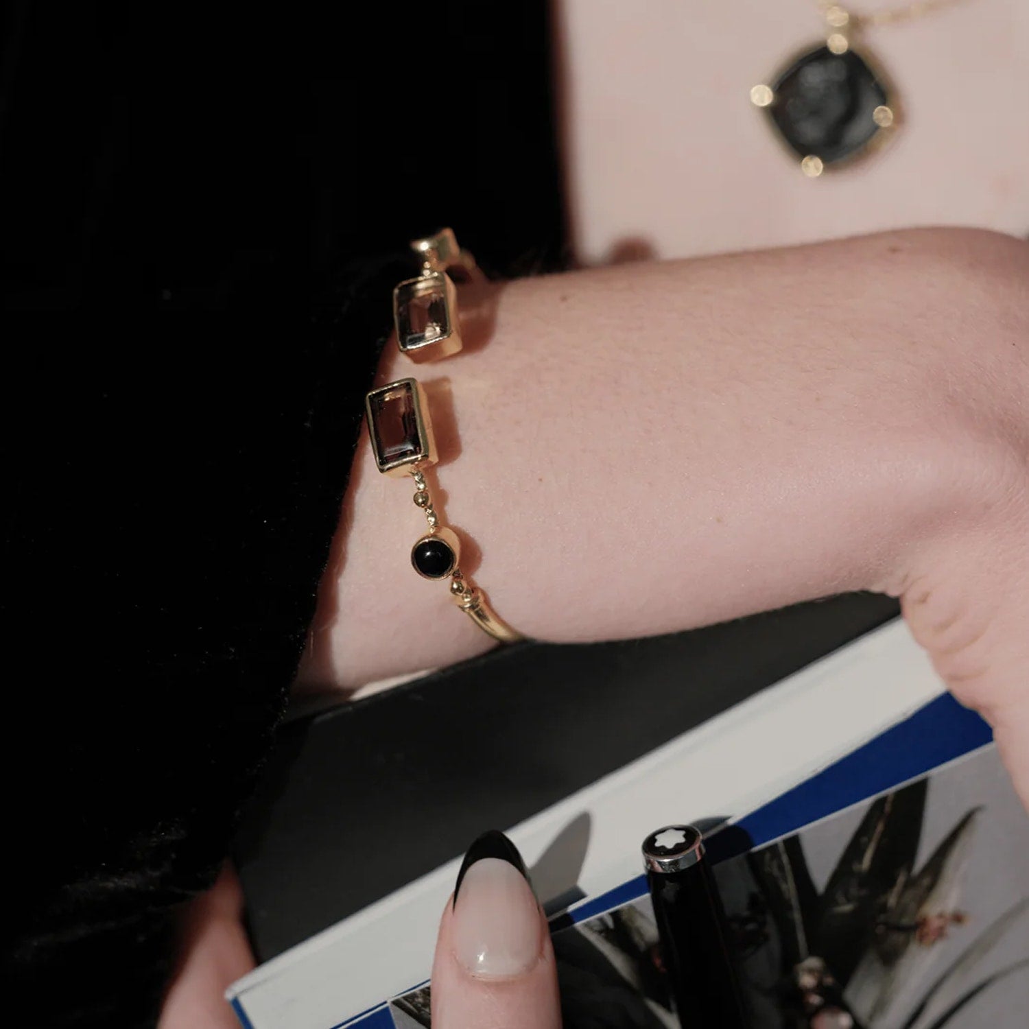 Sisterhood Smoky Quartz Gold Bangle Bracelet