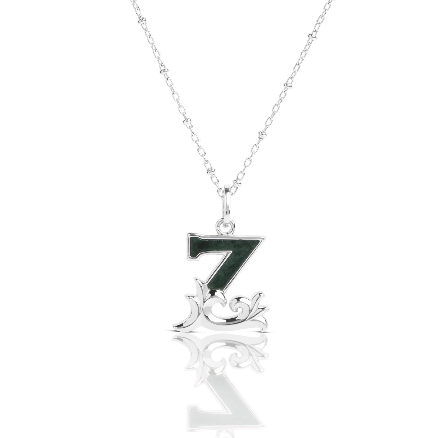 Solid Silver Z Initial Necklace With Green Marble