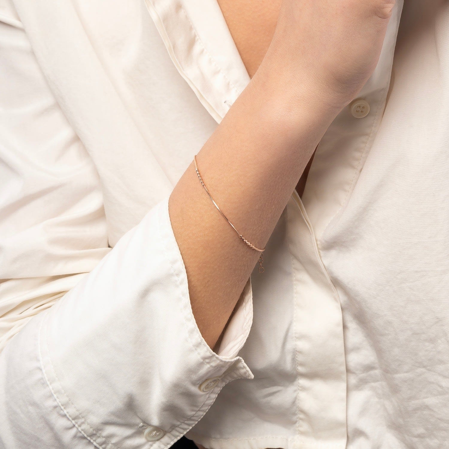 Six Beads Sterling Silver Bracelet - Rose Gold