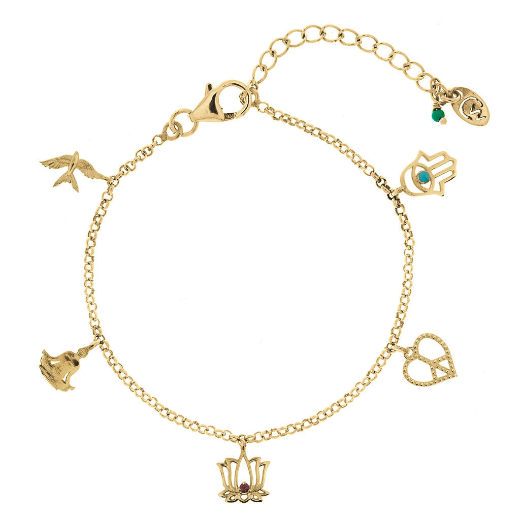 Peace, Love And Freedom Gold Vermeil Bracelet