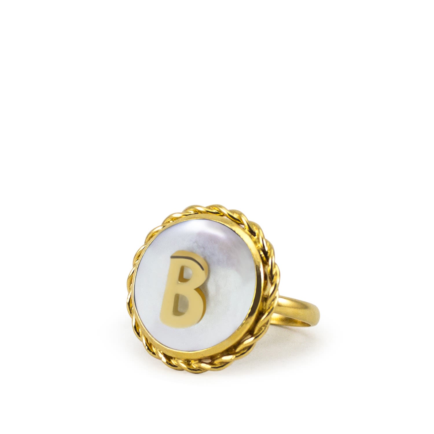 Moonglow Gold-Plated Initial B Pearl Ring