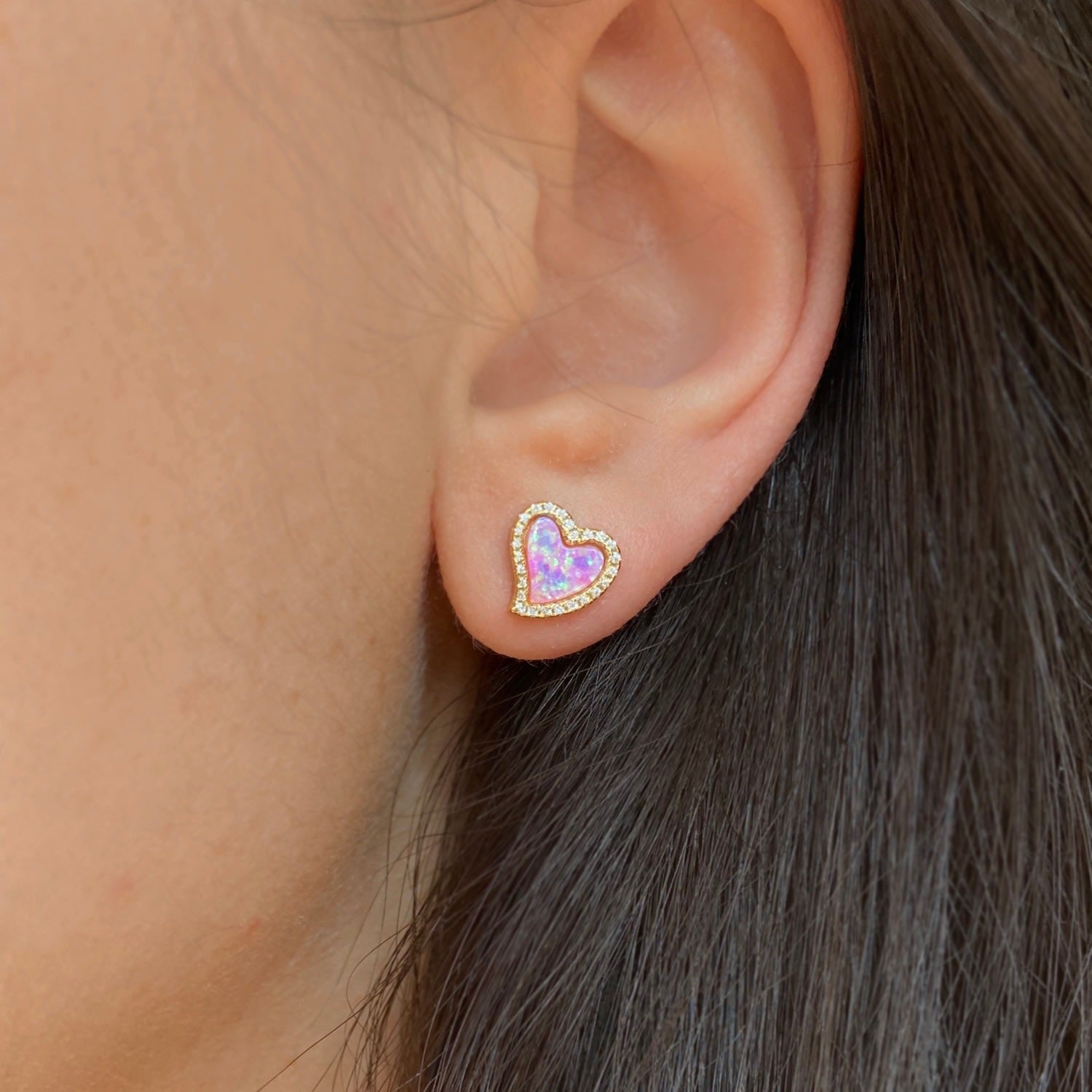 Amore Heart Stud Earrings - Pink & Purple