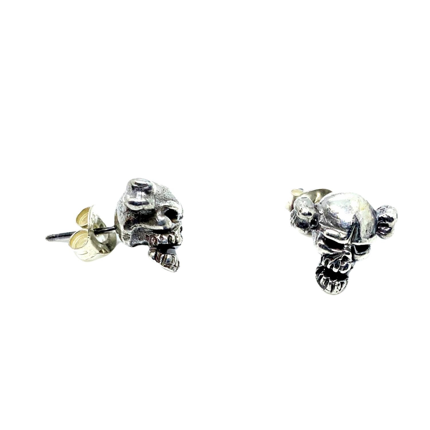 Skull Bone Stud Silver Earrings