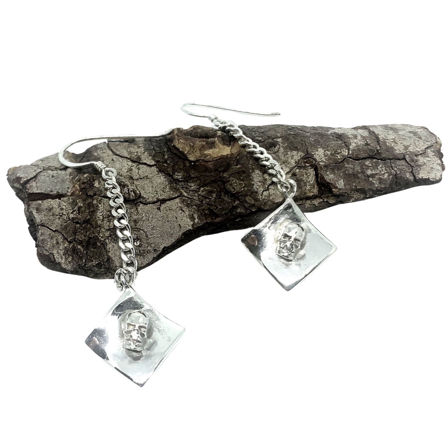 Skull Dangle Silver Earrings