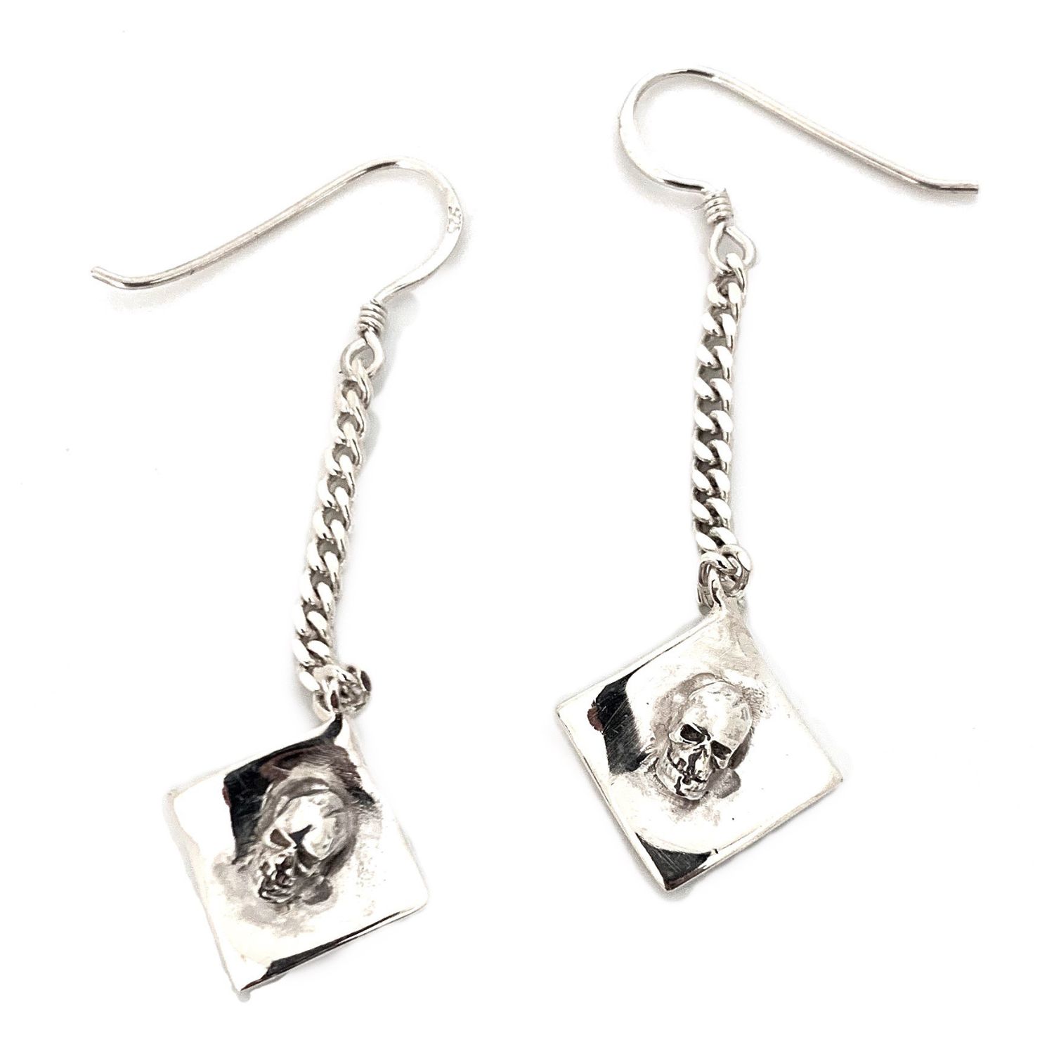 Skull Dangle Silver Earrings