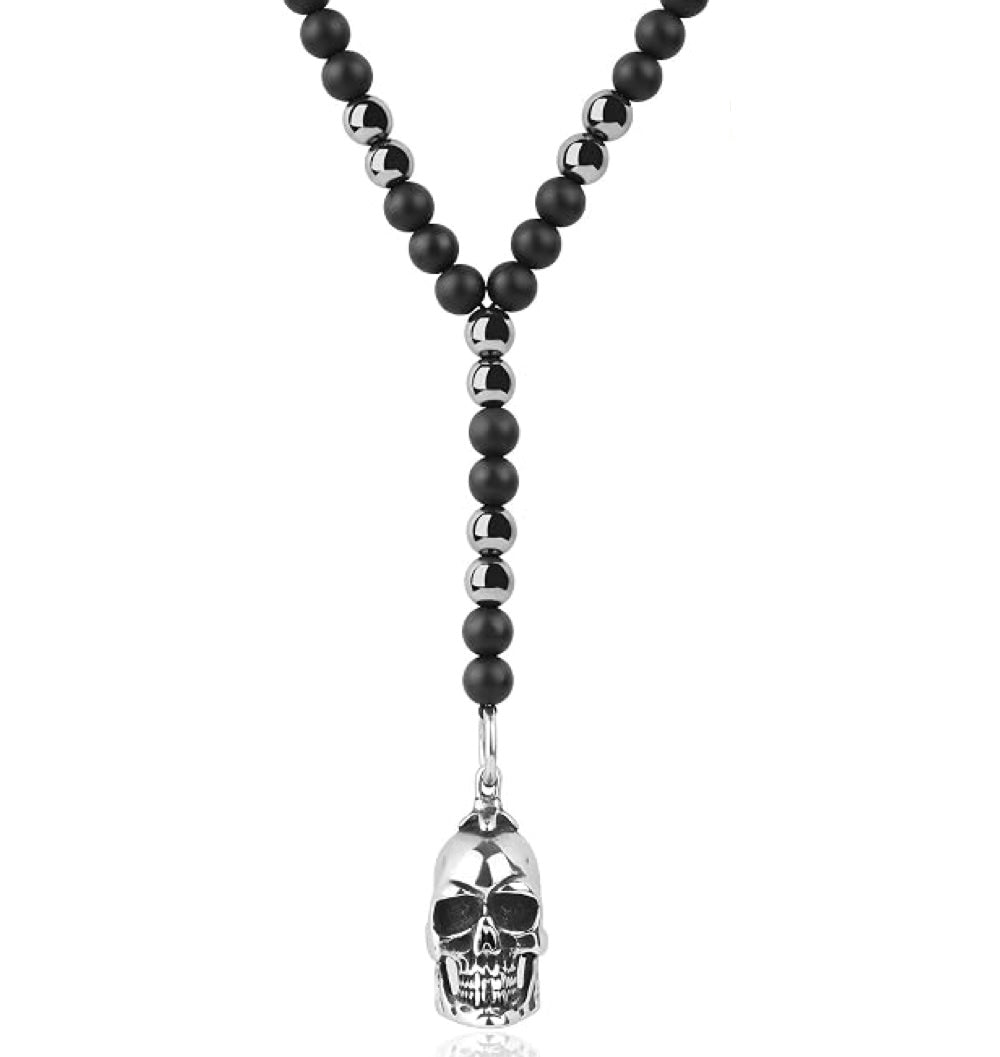 Silver Black Onyx Skull Necklace
