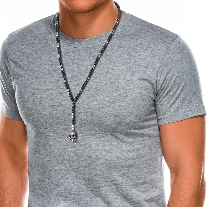 Silver Black Onyx Skull Necklace