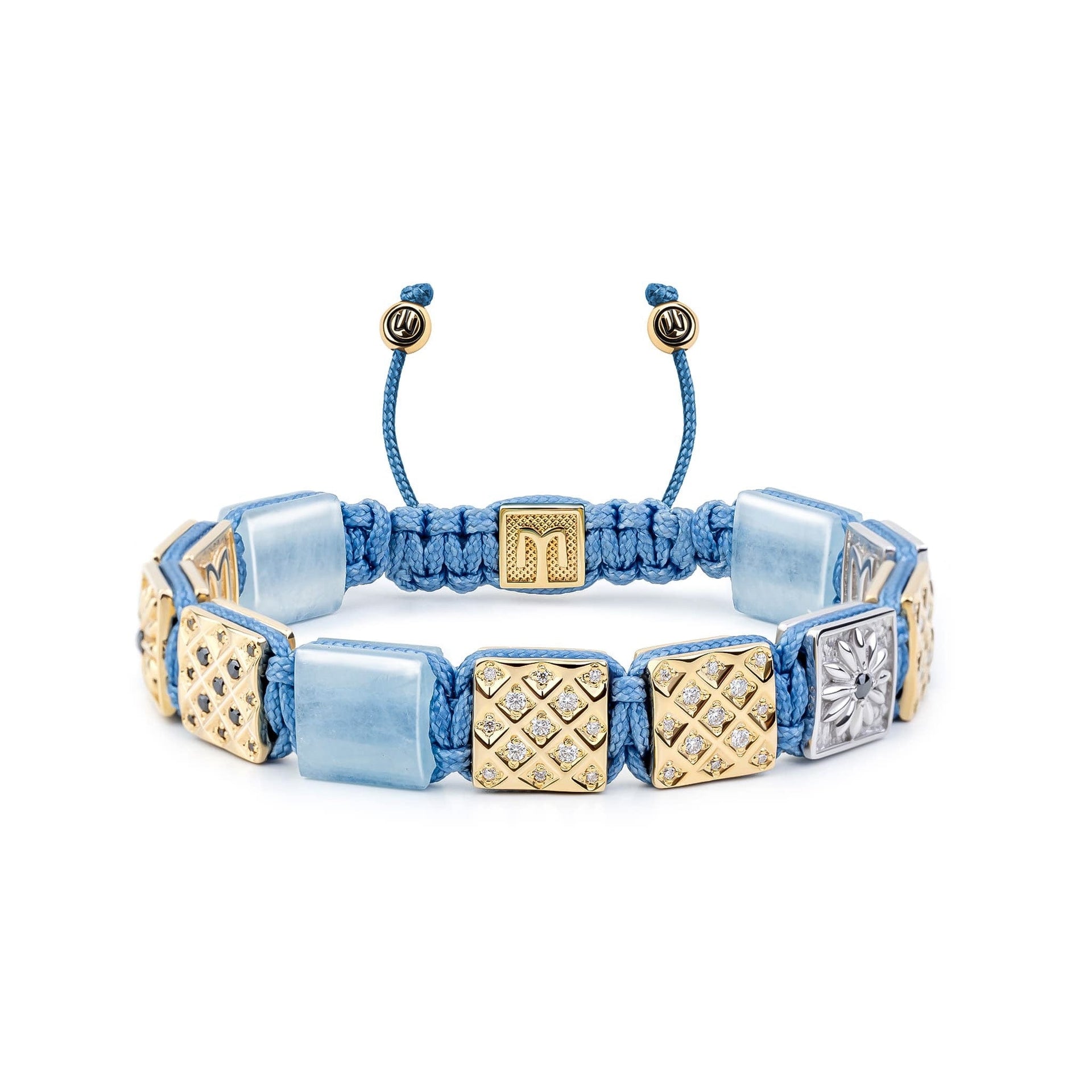 Sky Blue Macrame Bracelet With Aquamarine In Gold & Silver