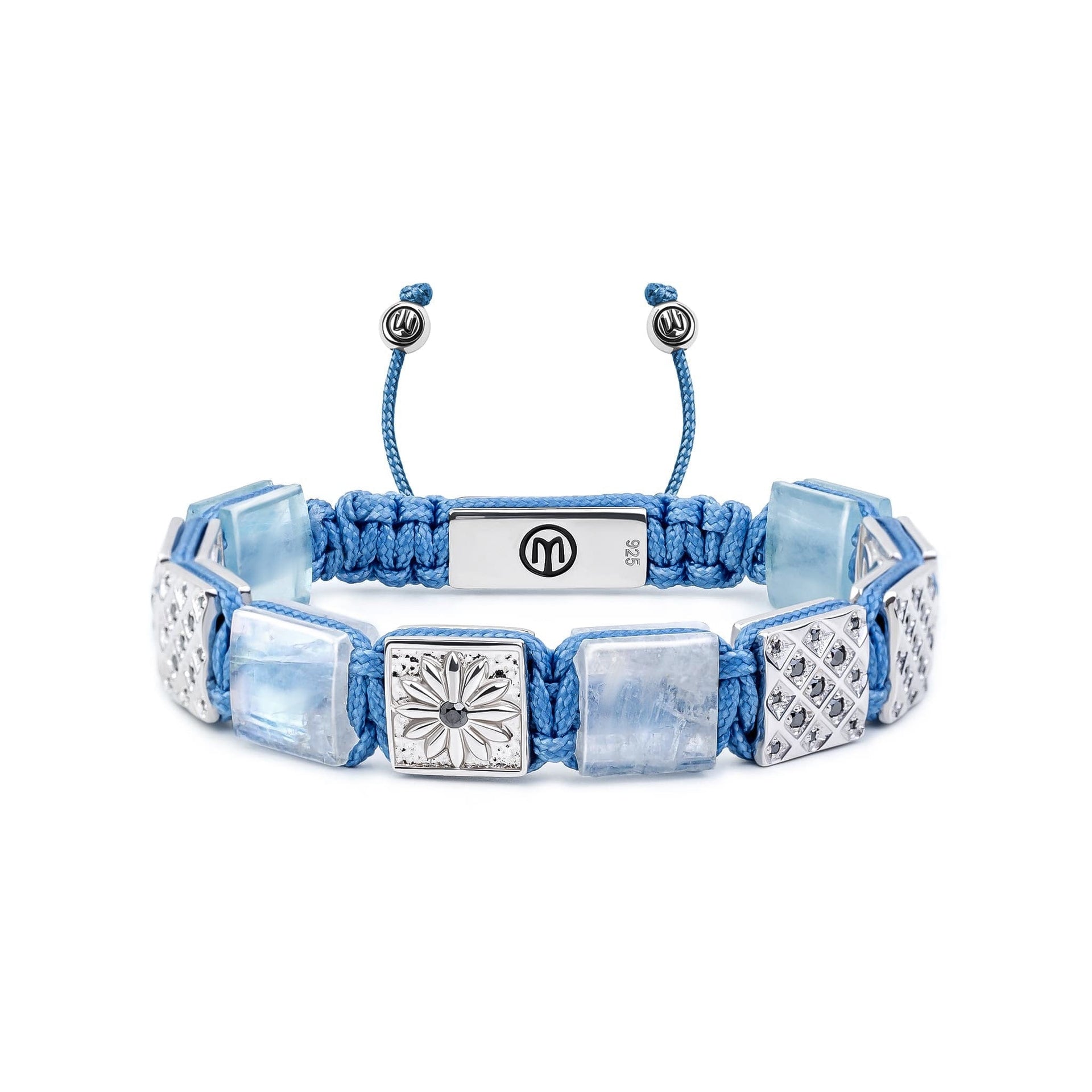 Sky Blue Macrame Bracelet With Aquamarine & Rainbow Moonstone