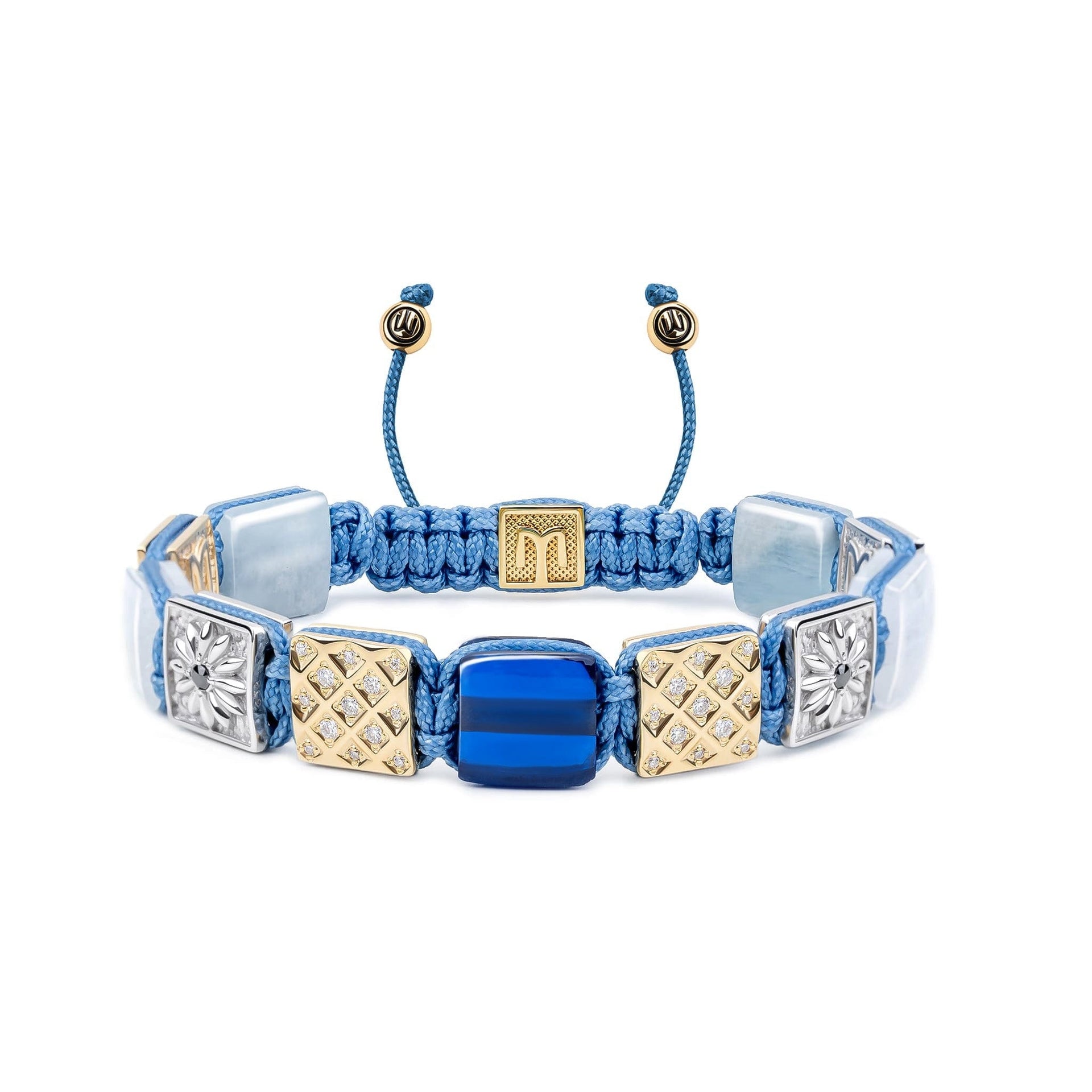 Sky Blue Macrame Bracelet With Blue Sapphire In Gold & Silver