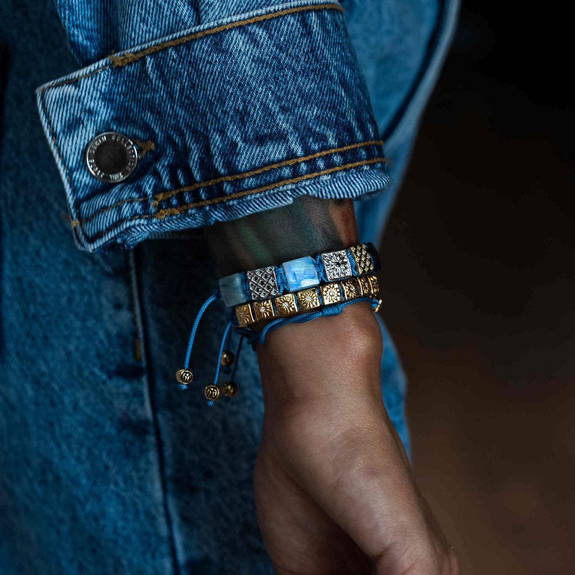 Sky Blue Macrame Bracelet With Blue Sapphire In Gold & Silver
