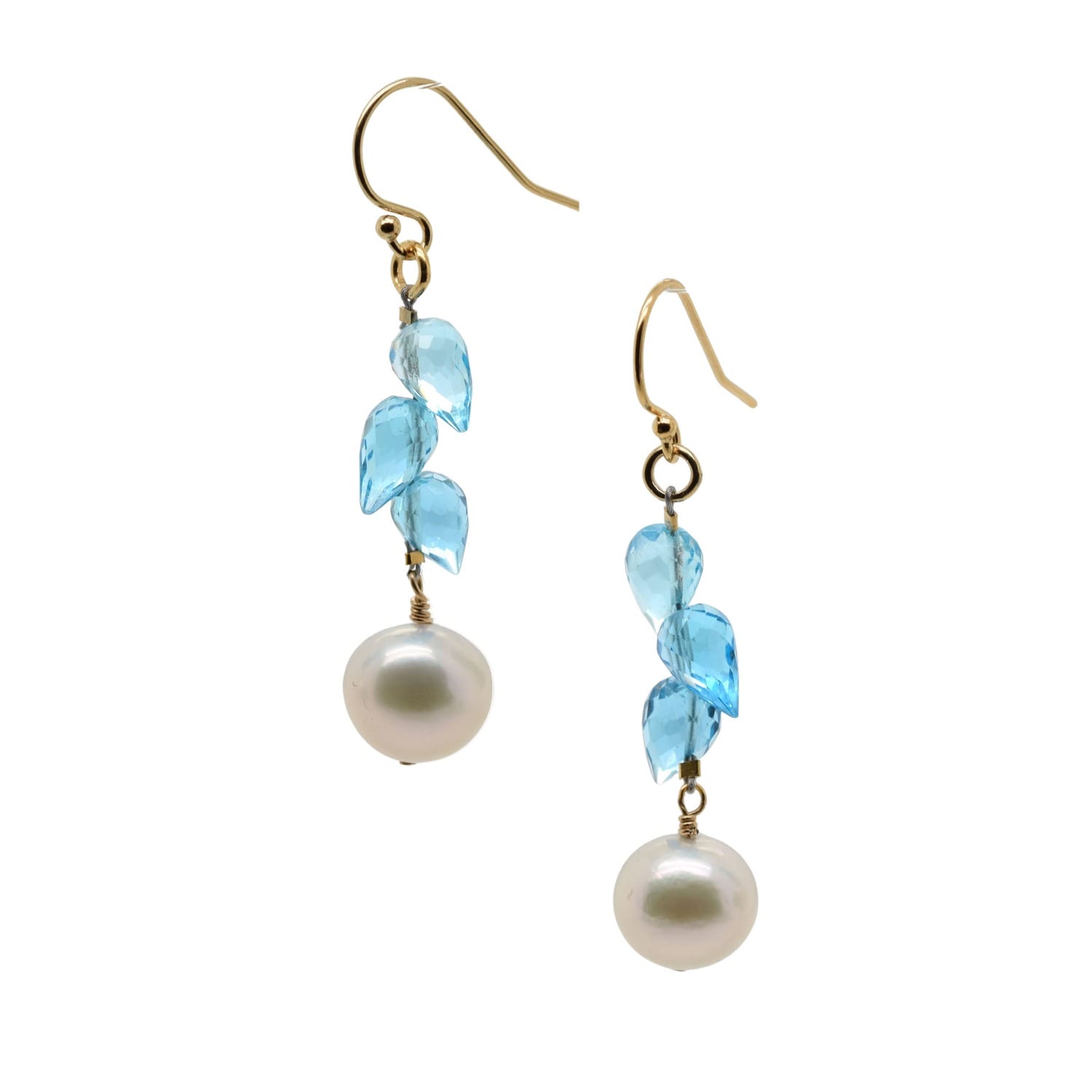 Sky Blue Topaz With Pearl Gold Earrings