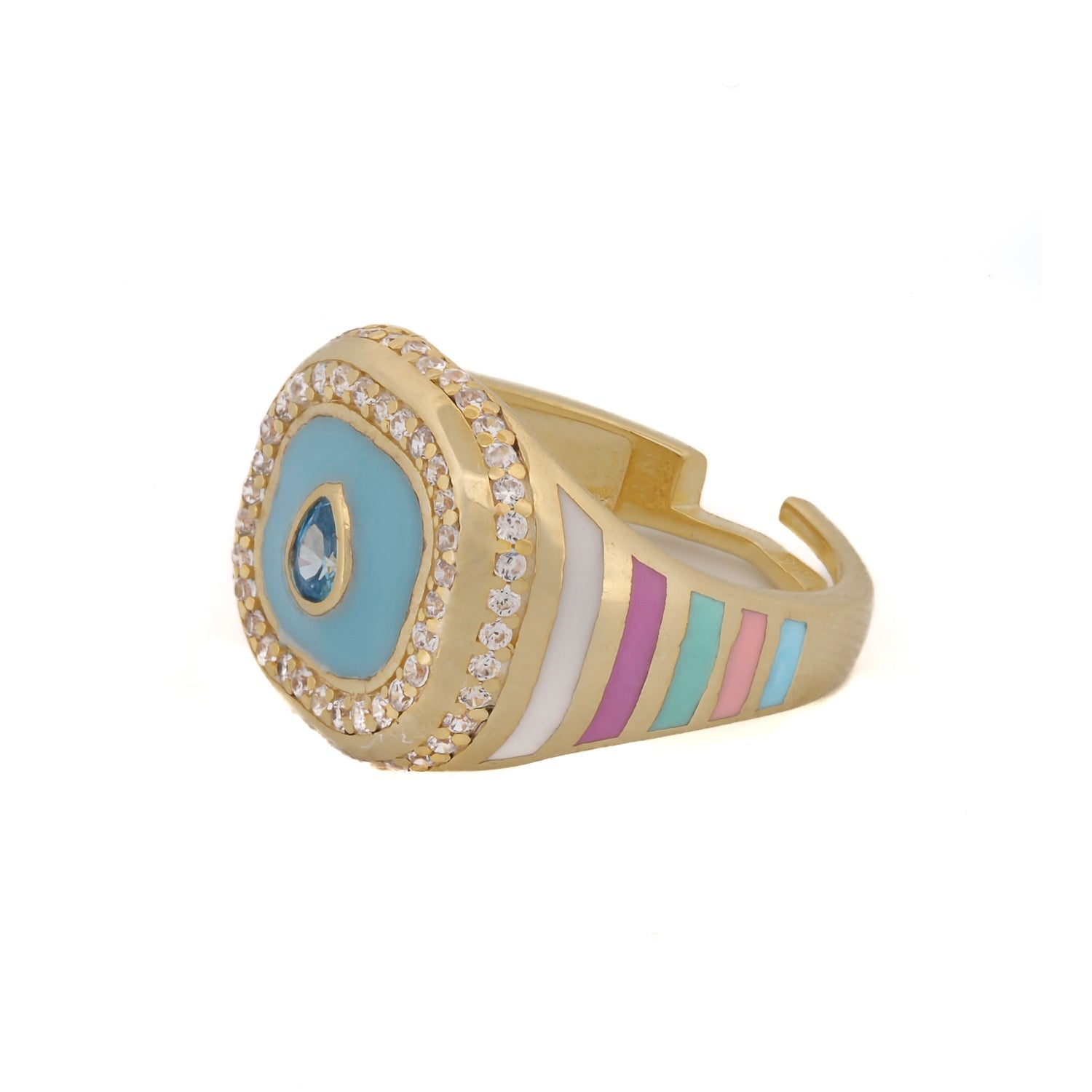 Sky Pastel Colors Diamond & Gold Spring Statement Ring - Blue