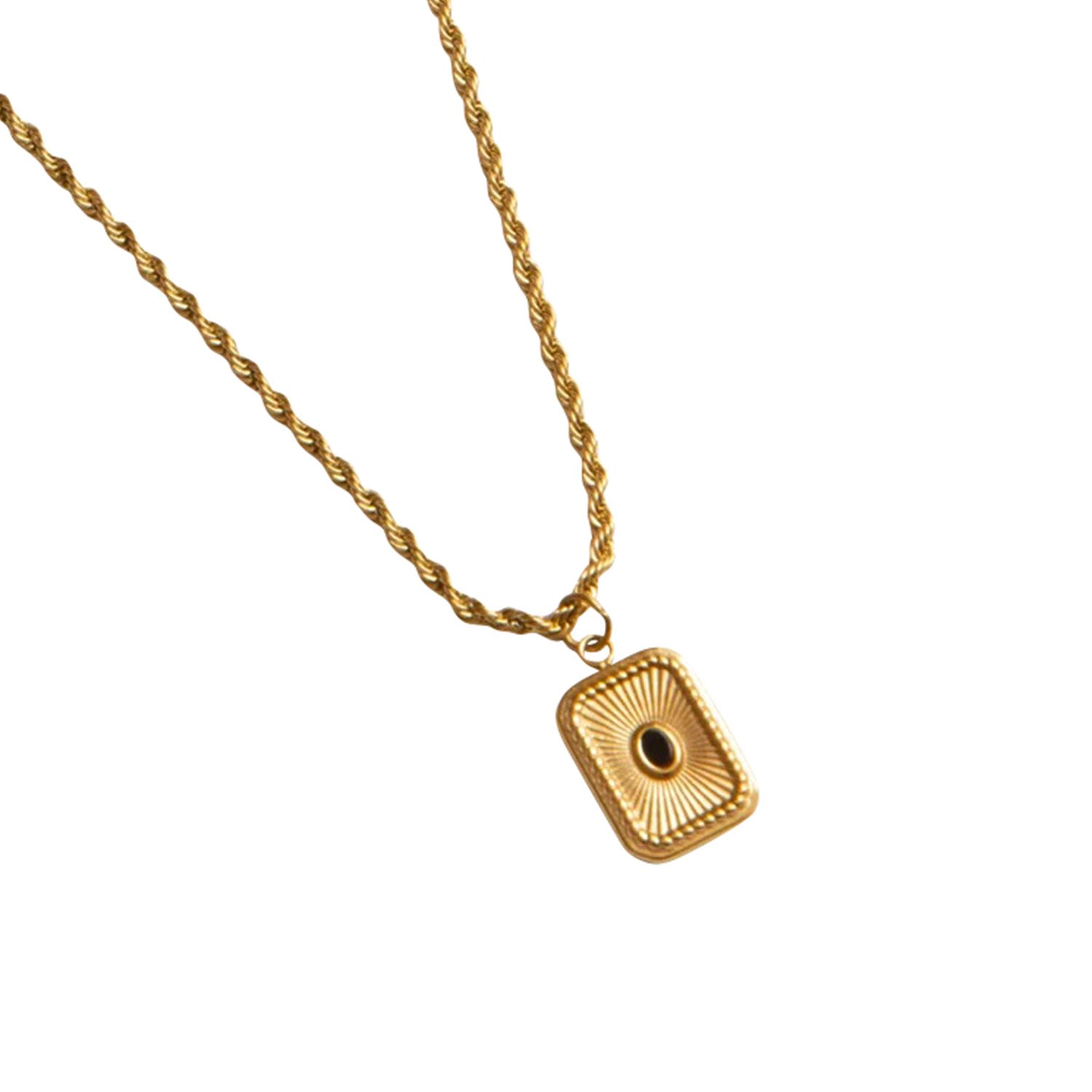 Skylar Onyx Necklace Black Gemstone Pendant Charm Gold Rope Chain Layering Modern Contemporary Unisex Men Women