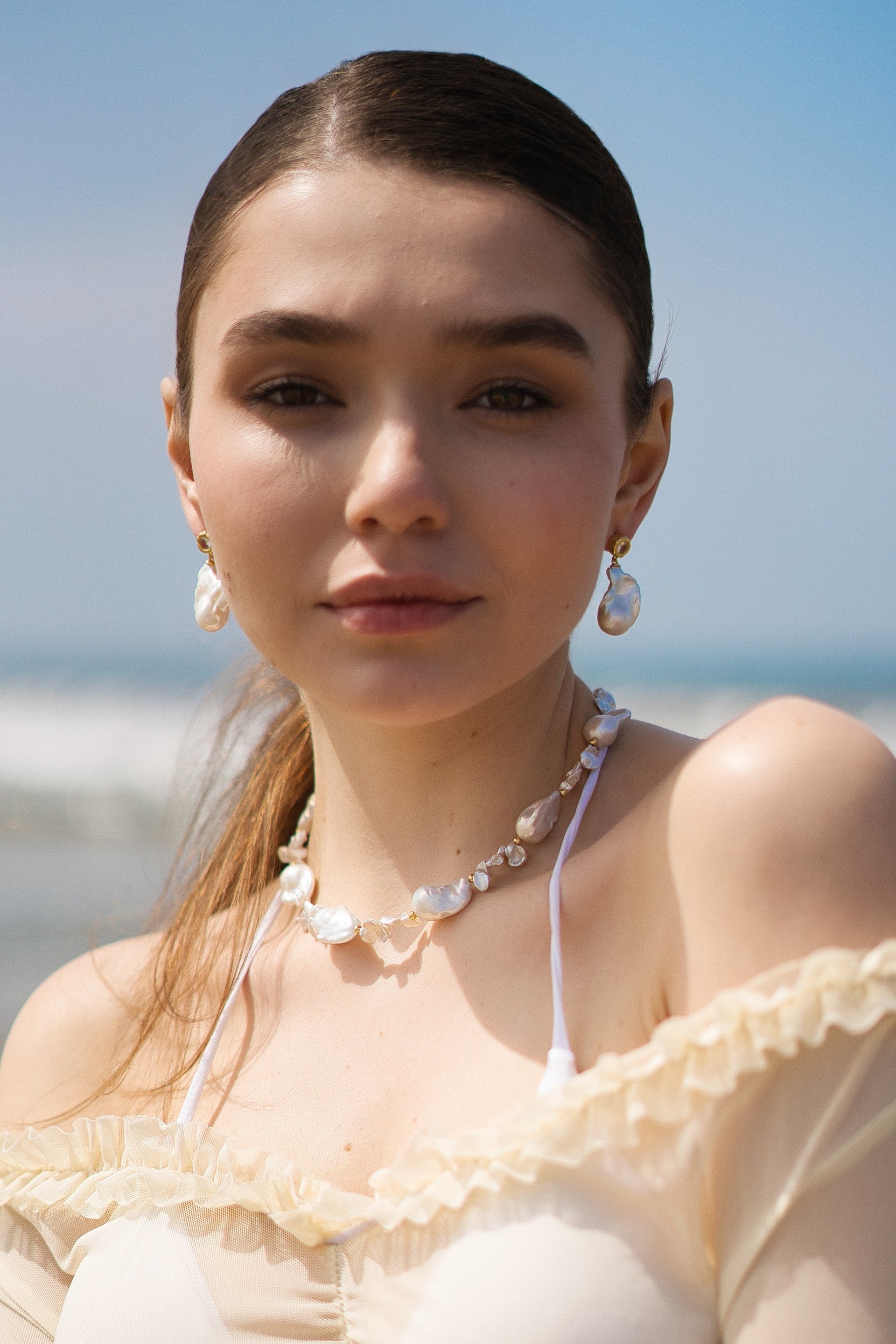 Skyler Gold Baroque Pearl Drop Earrings