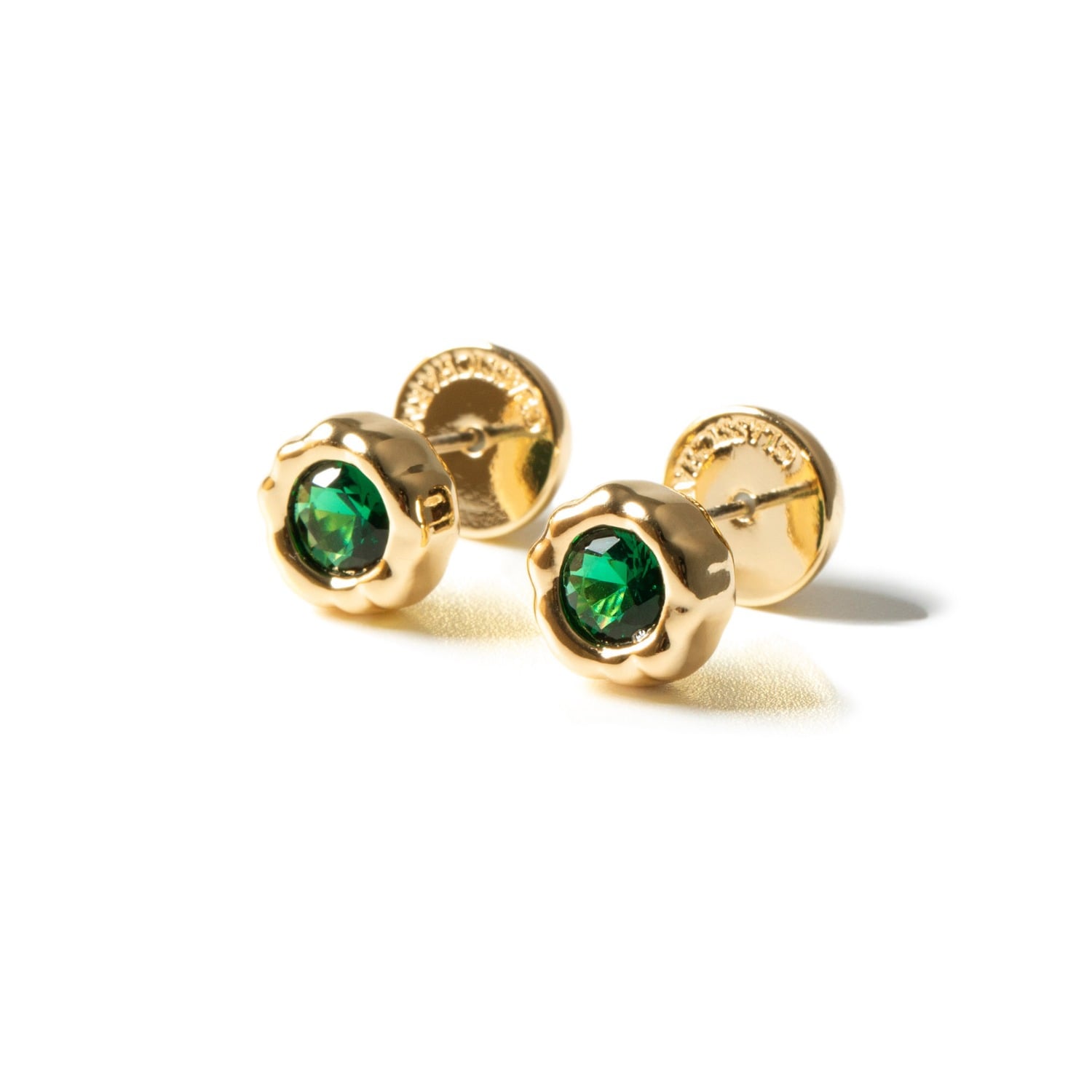 Skyler Gold Molten Emerald Stud Earrings