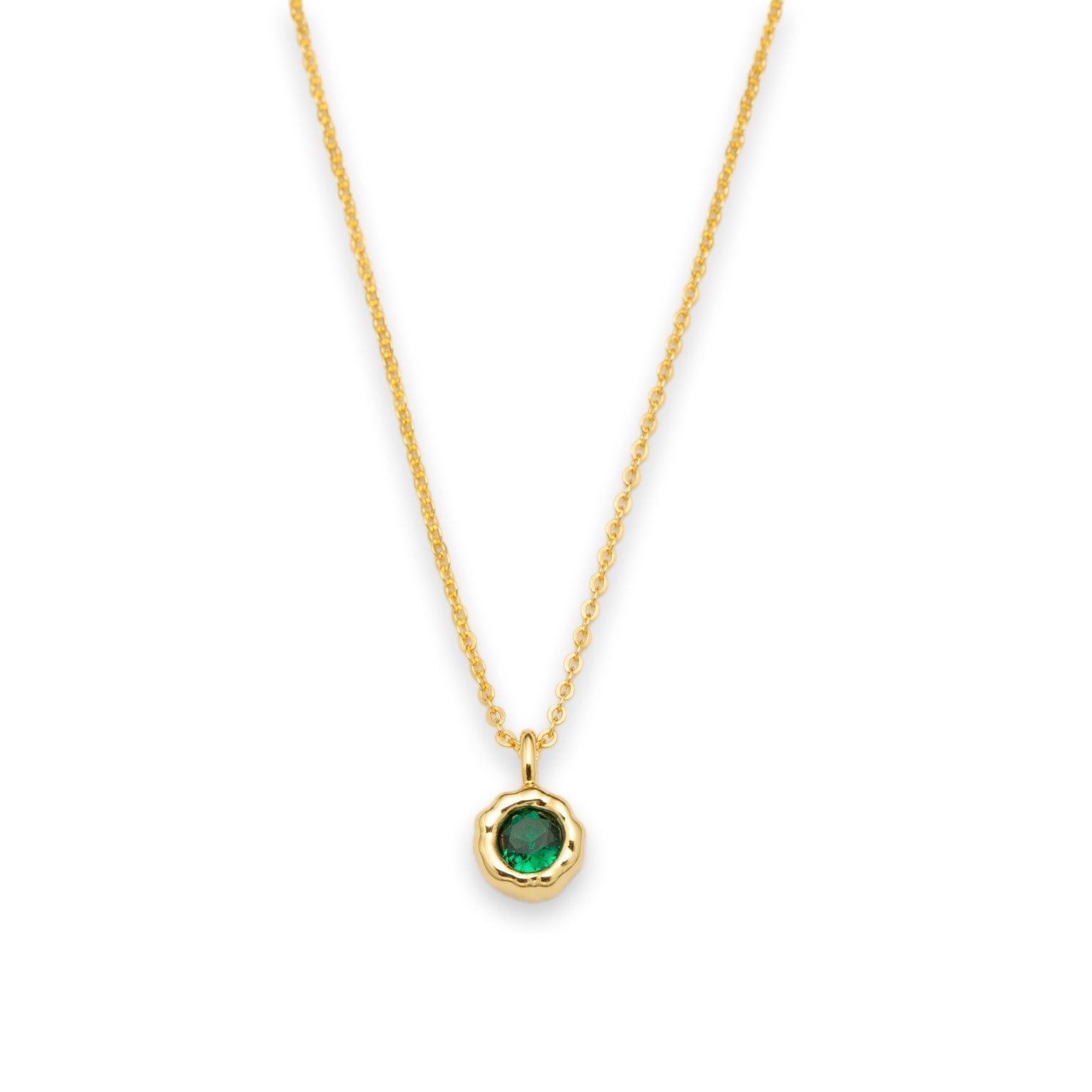 Skyler Gold Molten Mini Solitaire Emerald Pendant Necklace