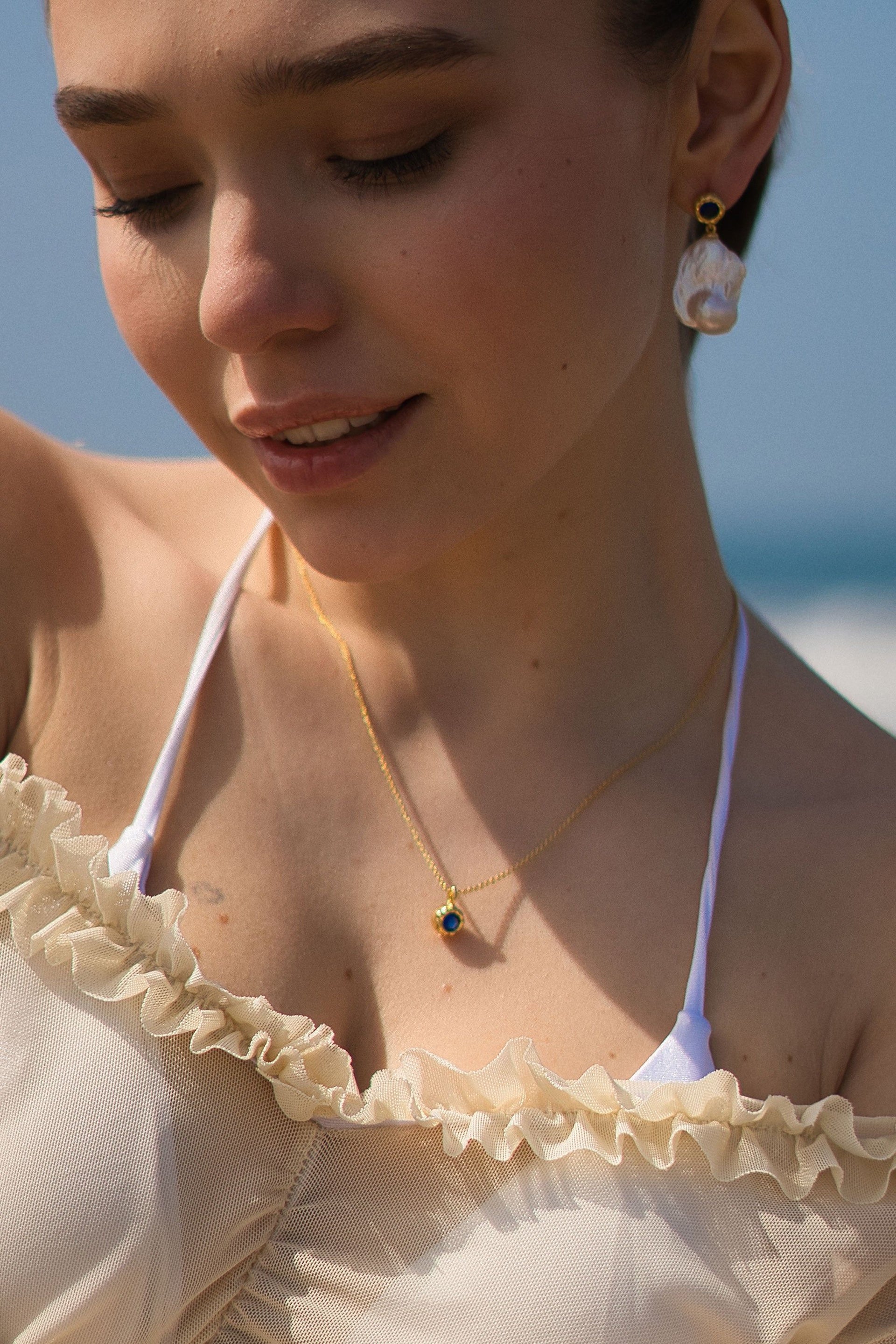 Skyler Silver Molten Mini Solitaire Aquamarine Pendant Necklace
