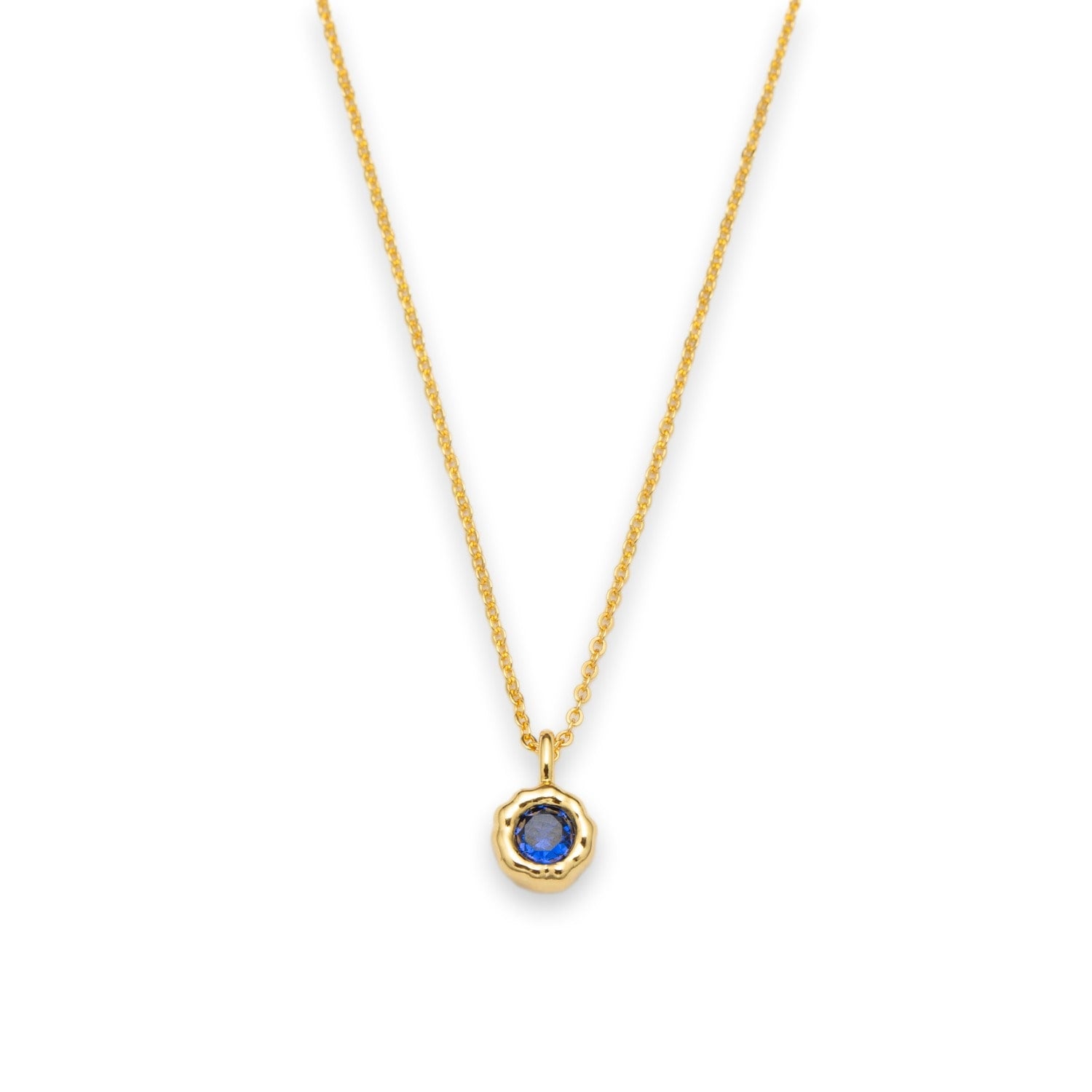 Skyler Gold Molten Mini Solitaire Sapphire Pendant Necklace