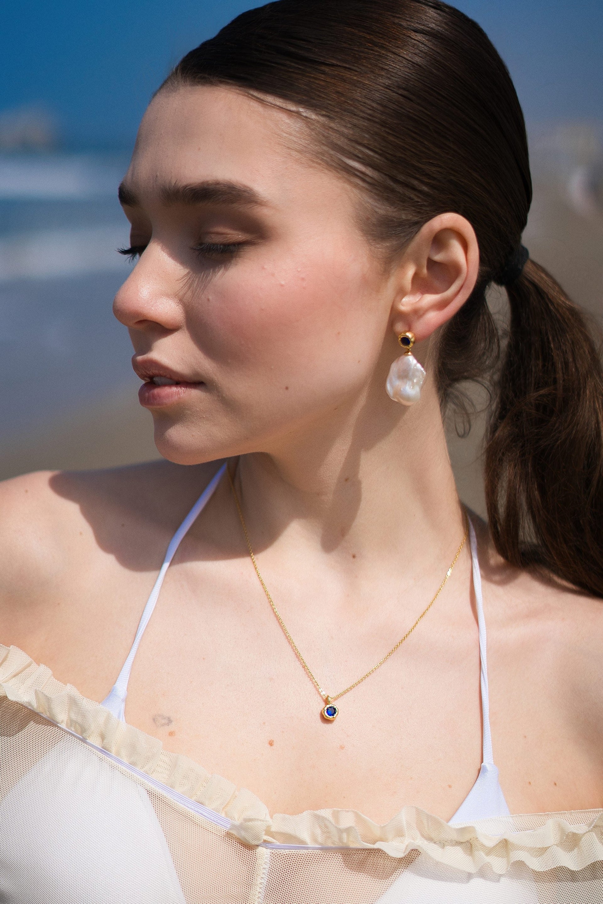 Skyler Gold Molten Mini Solitaire Sapphire Pendant Necklace