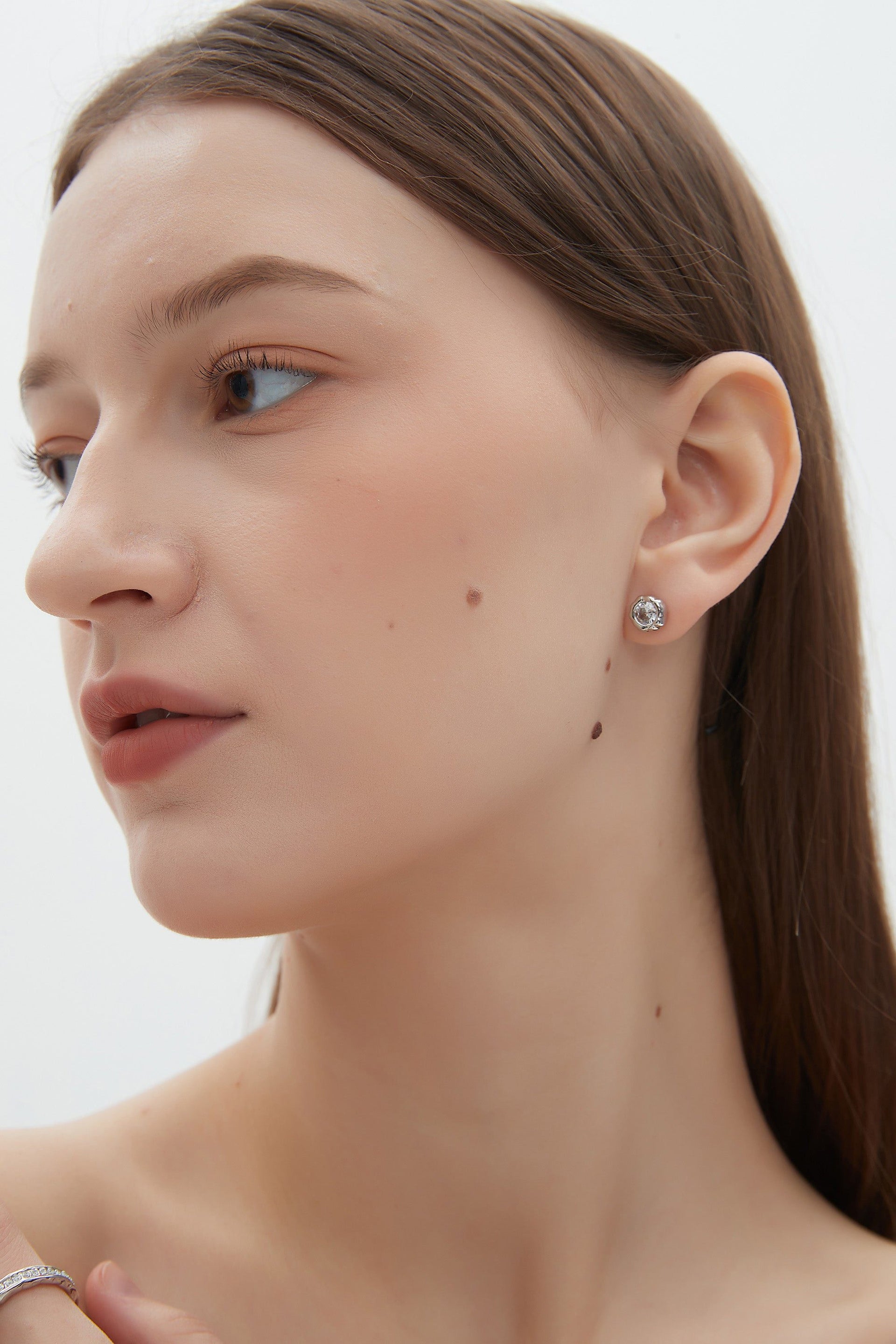 Skyler Silver Molten Clear Zircon Stud Earrings