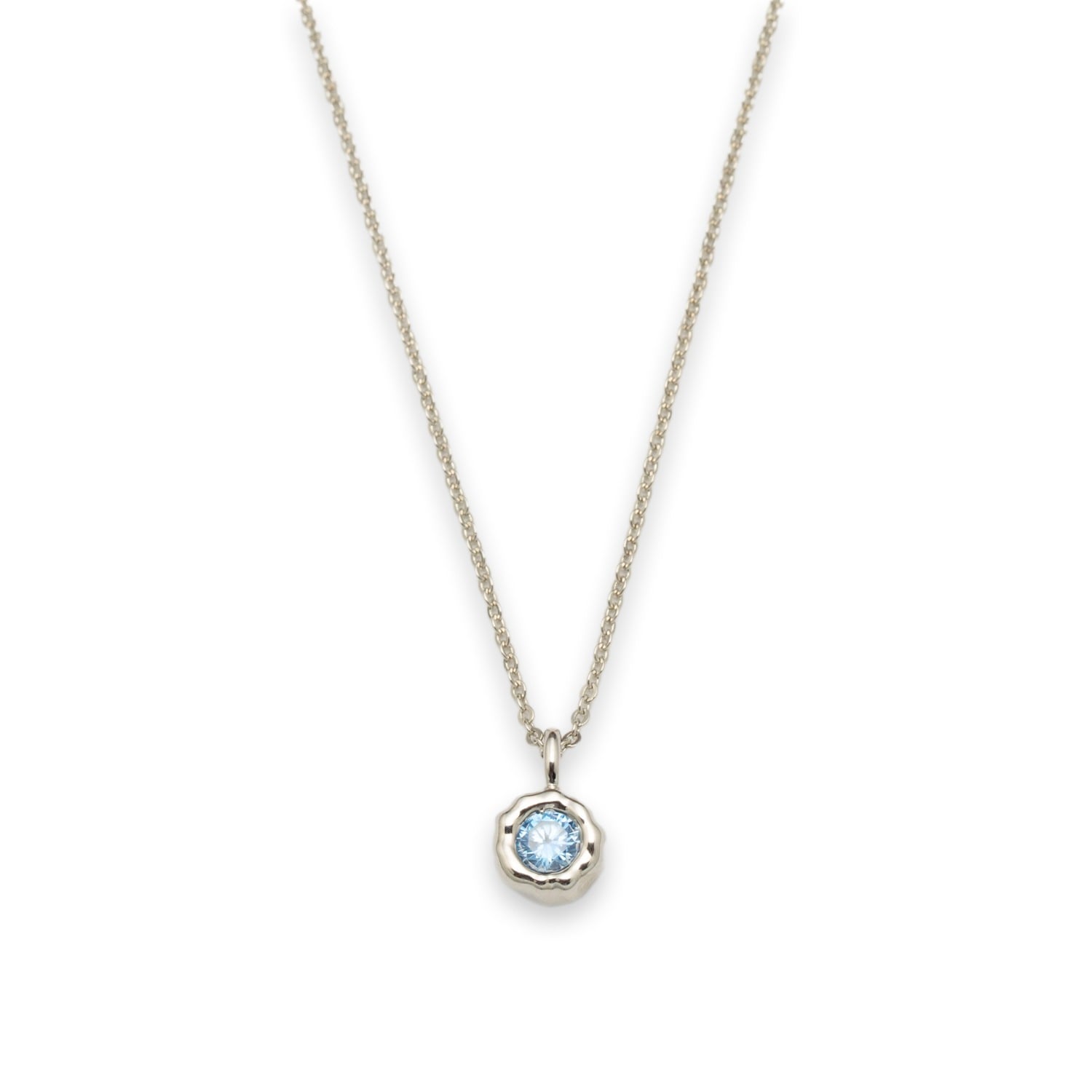 Skyler Silver Molten Mini Solitaire Aquamarine Pendant Necklace