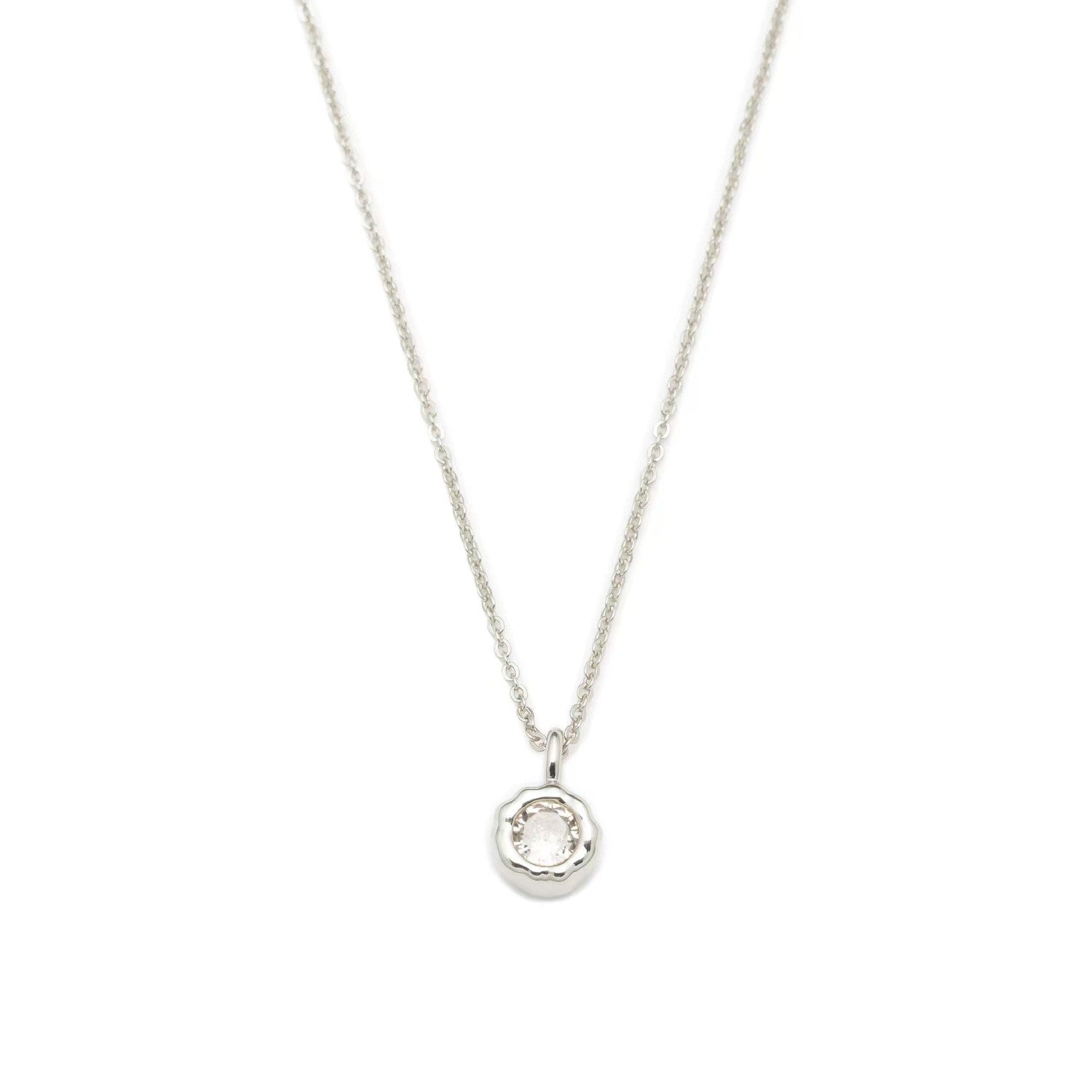 Skyler Silver Molten Mini Solitaire Clear Cz Pendant Necklace