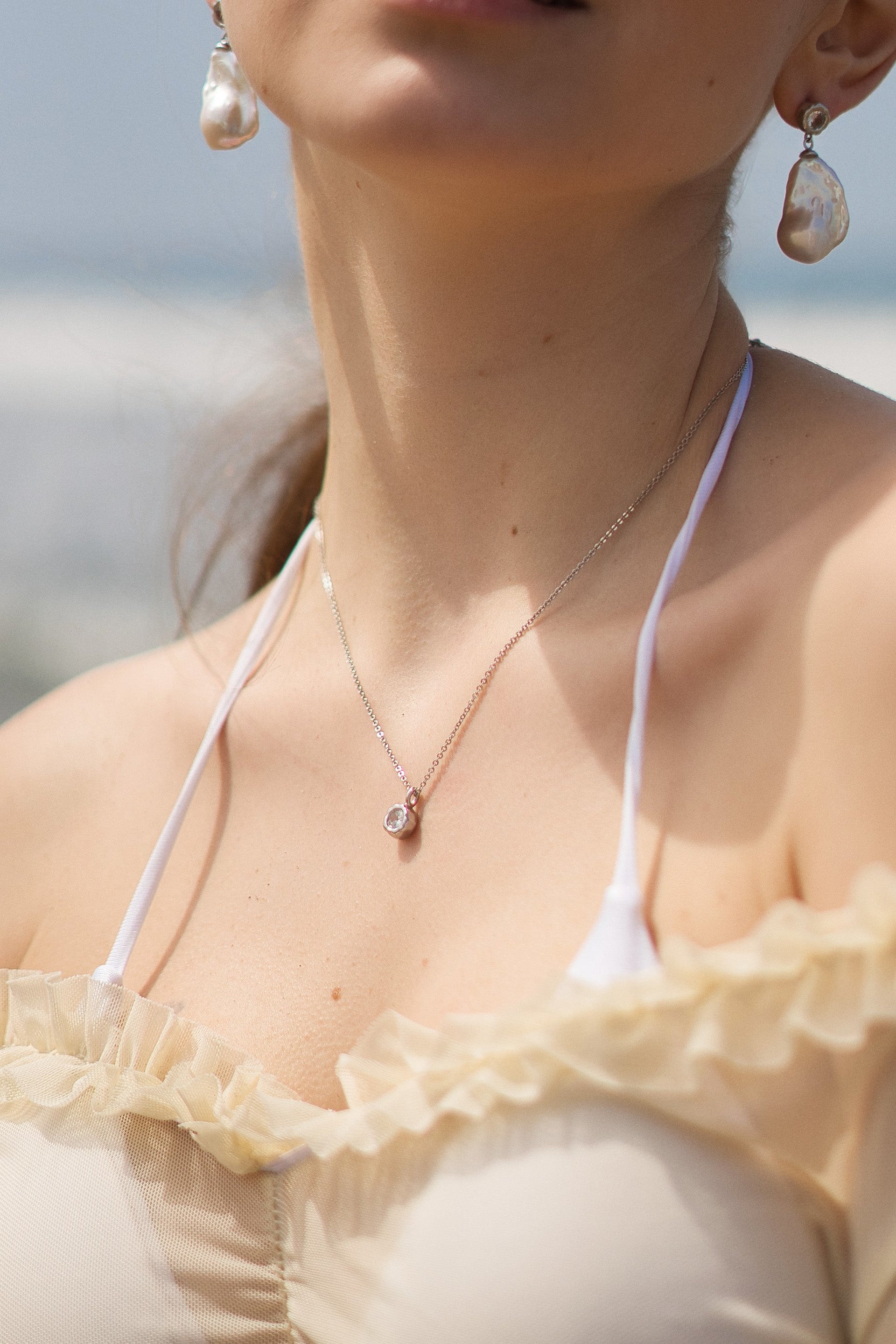 Skyler Silver Molten Mini Solitaire Clear Cz Pendant Necklace
