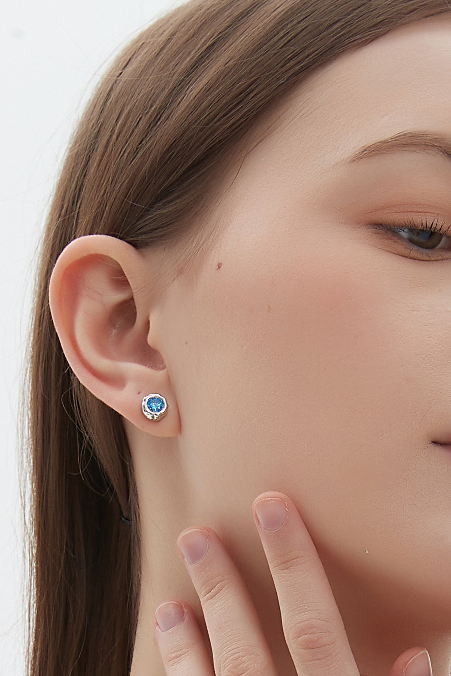 Skyler Silver Molten Sky Blue Stud Earrings