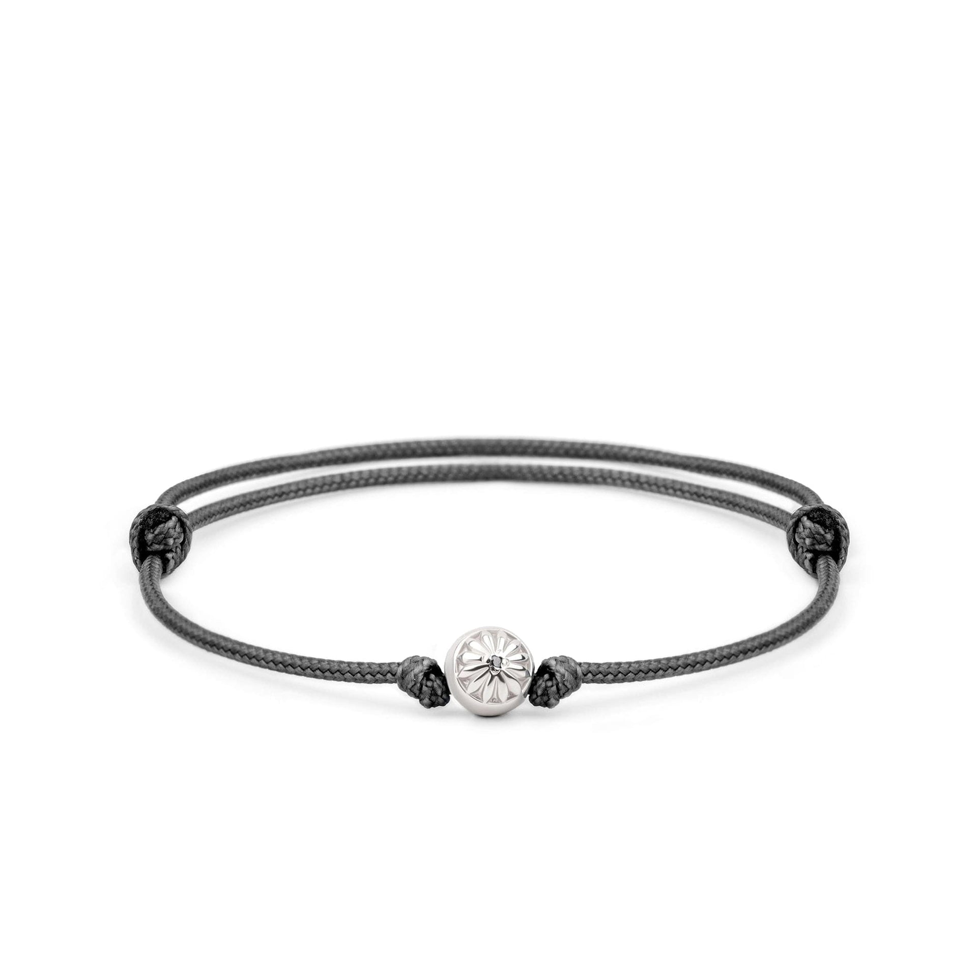 Sliding Knot Bracelet With Black String In Silver