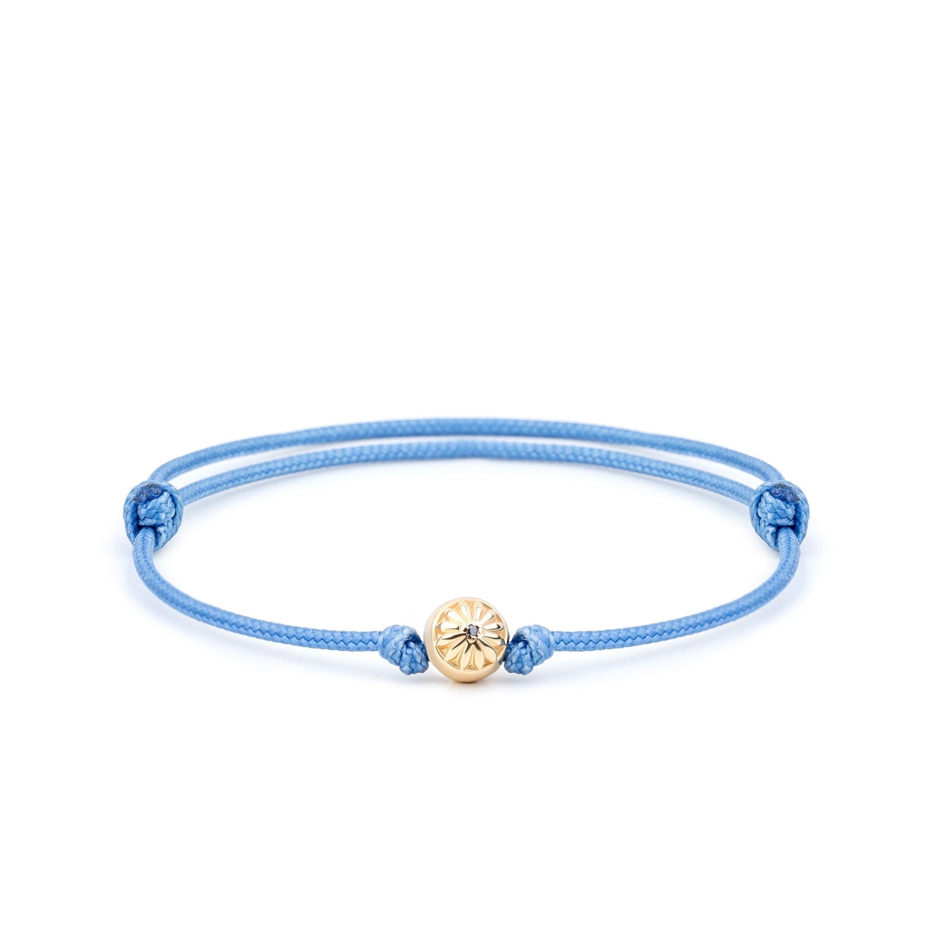 Sliding Knot Bracelet With Sky-Blue String In Gold
