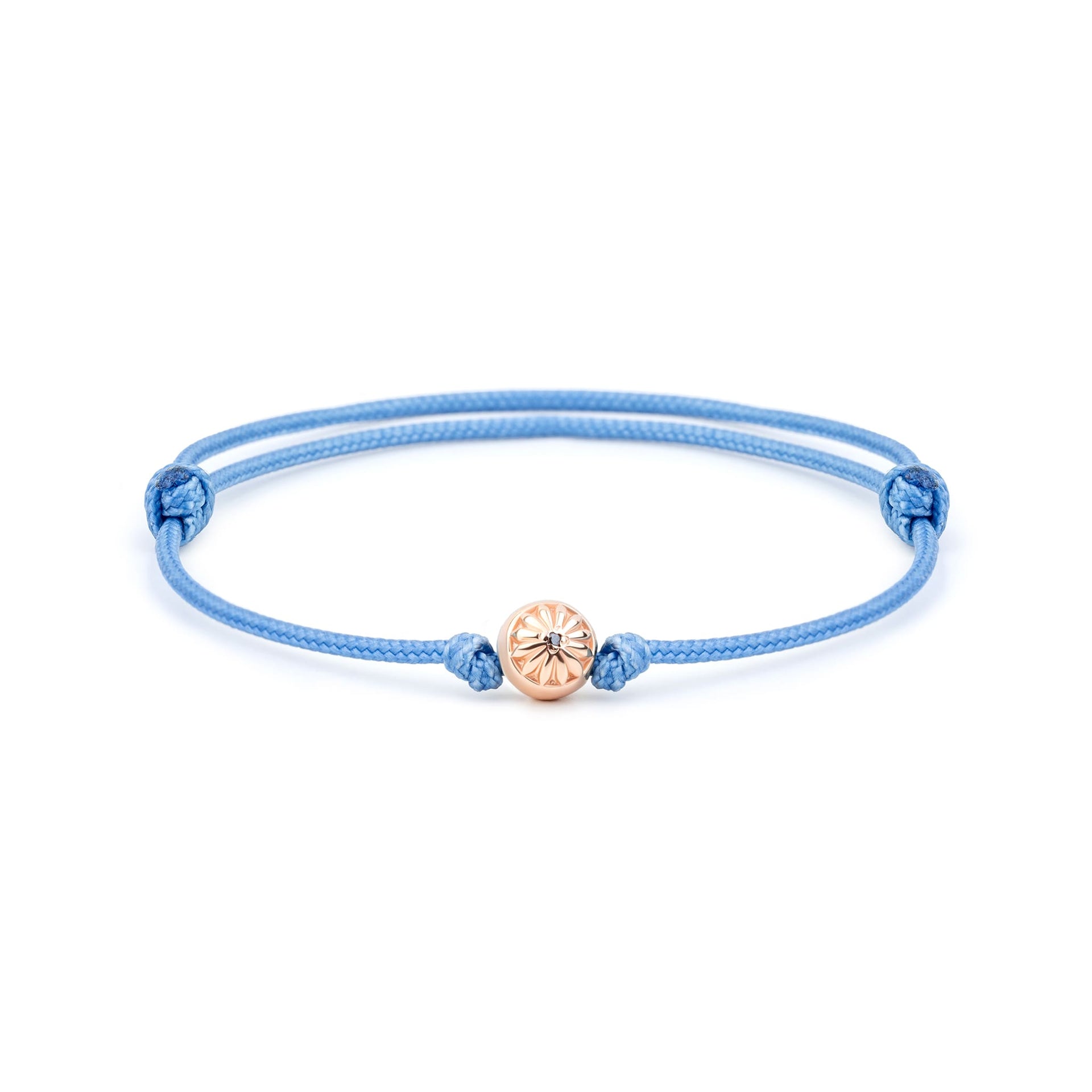 Sliding Knot Bracelet With Sky-Blue String In Rose Gold
