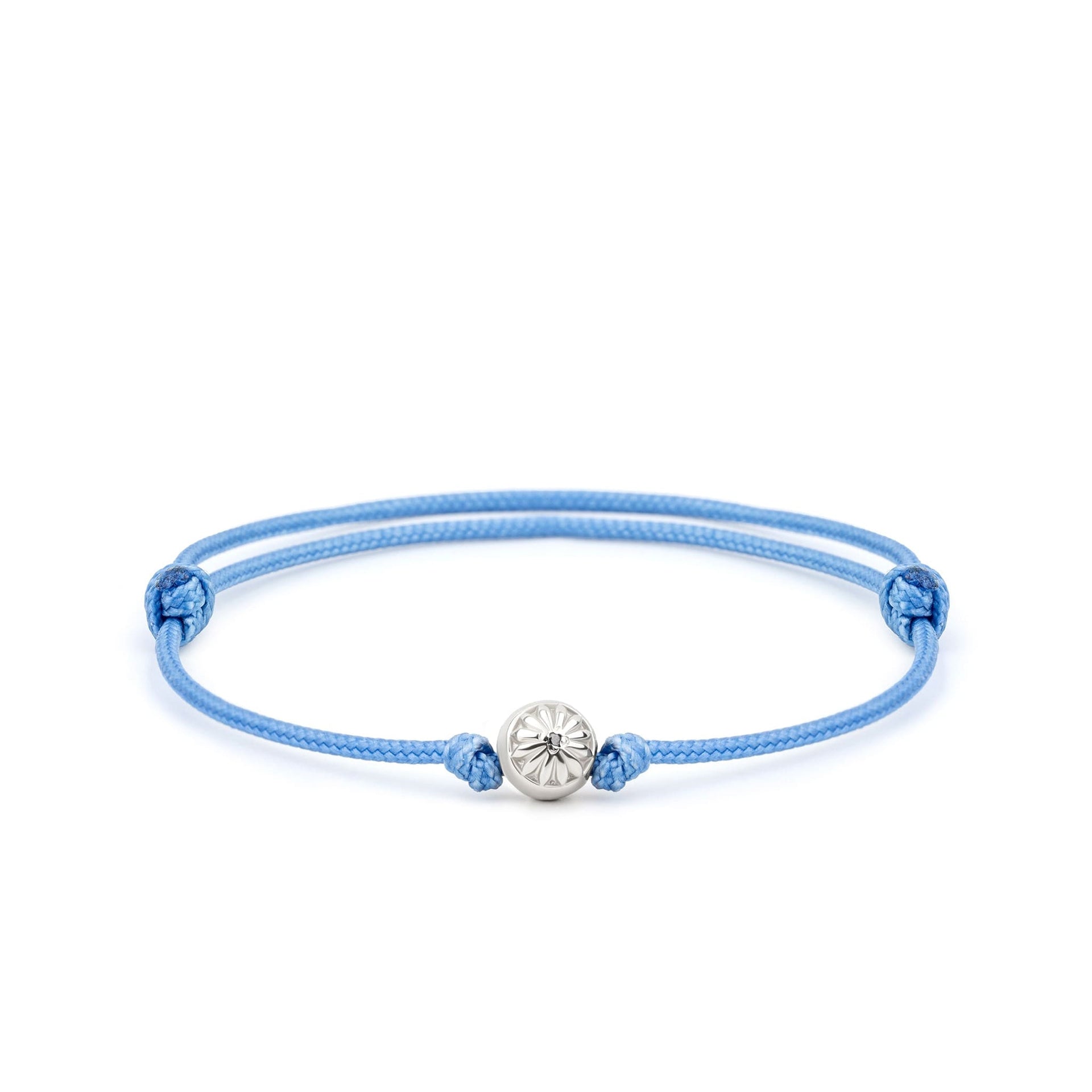 Sliding Knot Bracelet With Sky-Blue String In Silver