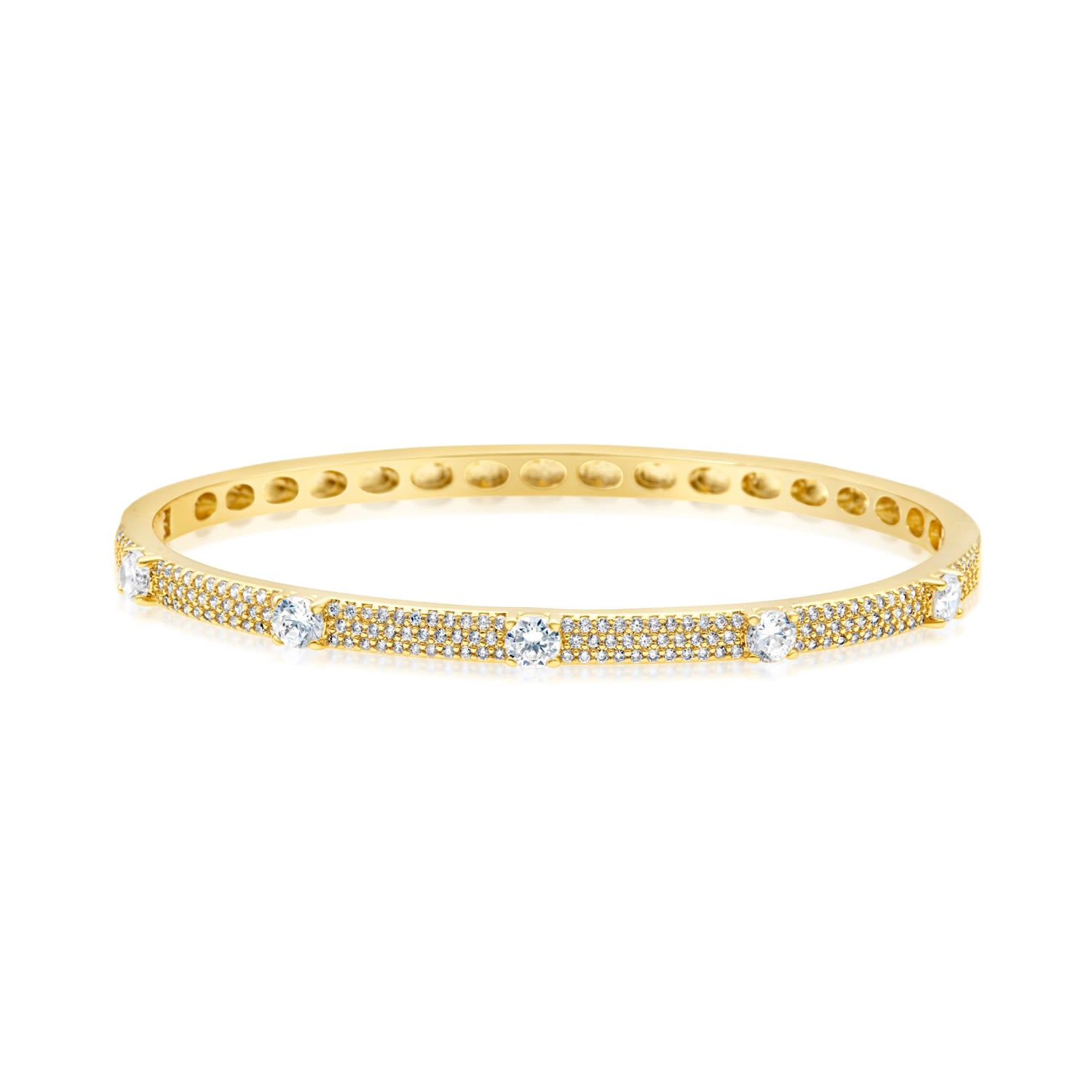 Slim Pave Round Stone Bangle - Gold