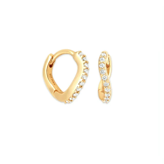 Slim Wave Gold Pave Huggie Earrings