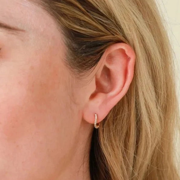 Slim Wave Gold Pave Huggie Earrings