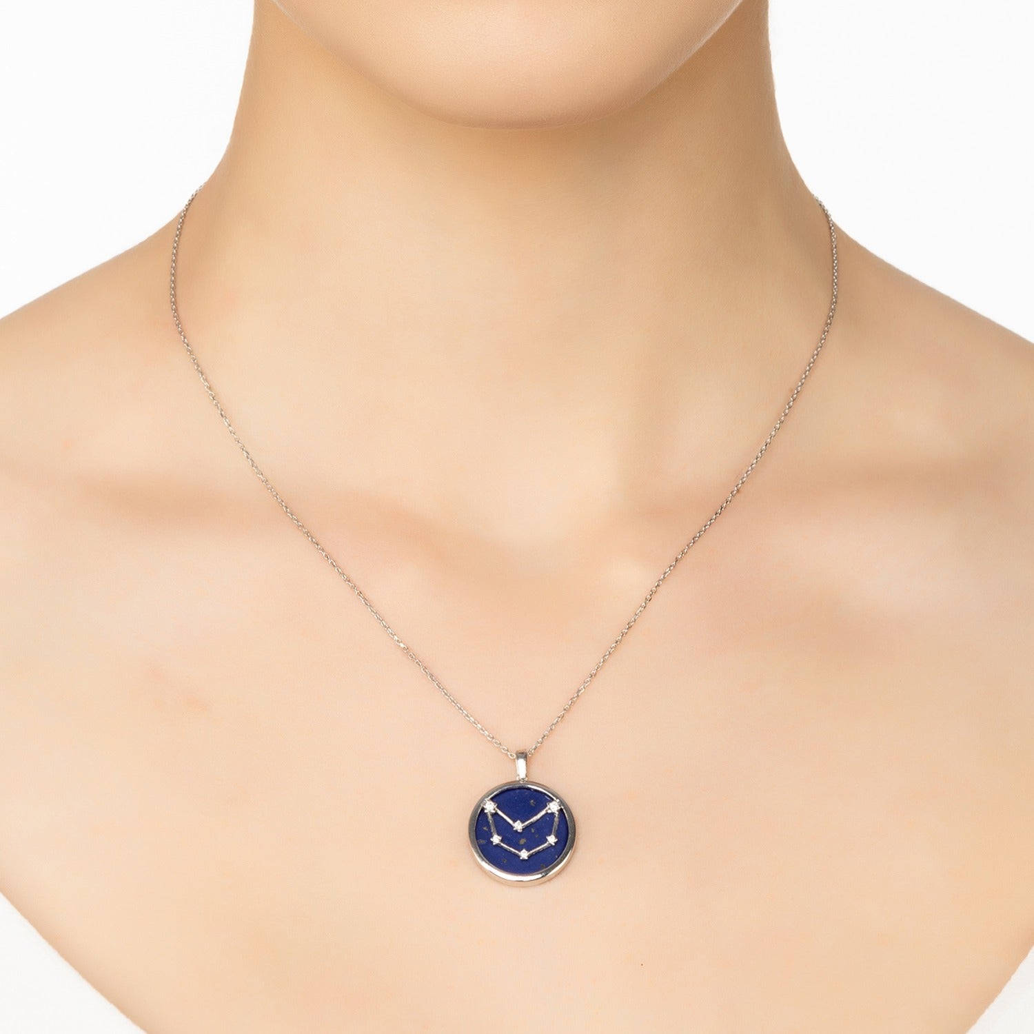 Zodiac Lapis Lazuli Gemstone Star Constellation Pendant Necklace Silver Capricorn