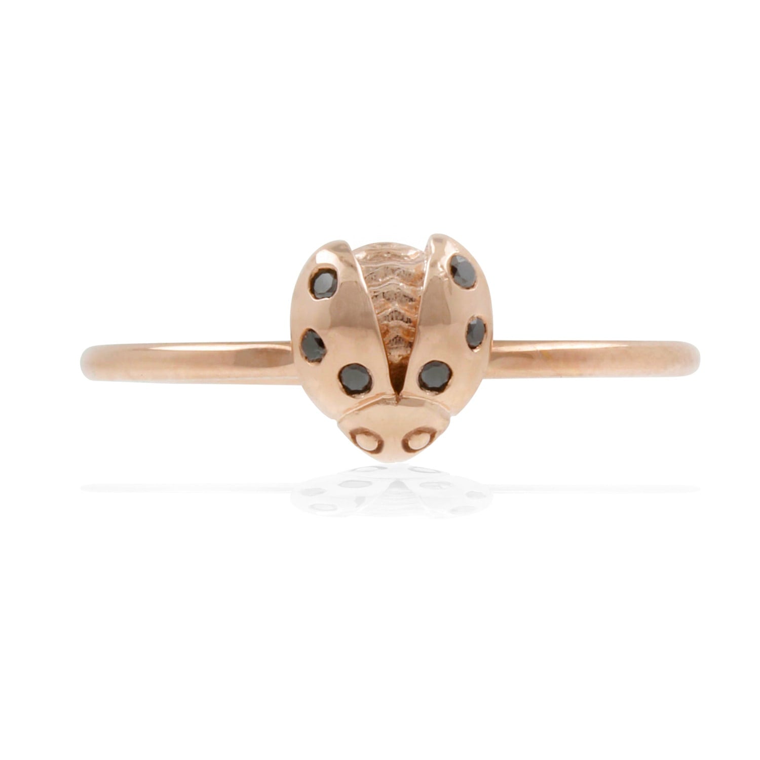 Ladybird Black Diamond Ring - Rose Gold - Wings Open